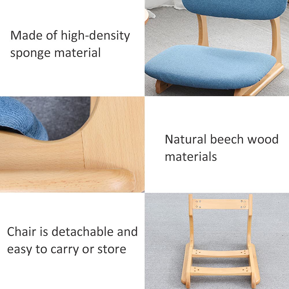 WAYUTO Wooden Meditation Floor Chair - Portable Japanese Legless Gaming Chair with Cushion - Comfortable Balcony & Bay Window Seat for Reading, Relaxing & Yoga | Perfect for Small Spaces, Living Rooms & Meditation Areas