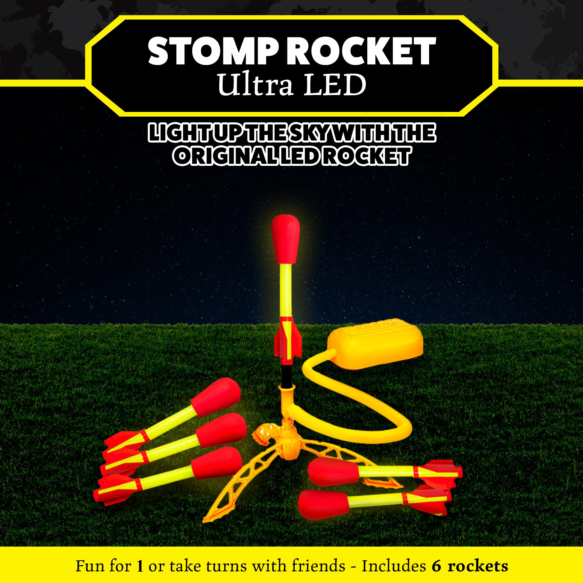 Stomp Rocket Ultra LED Rocket Launcher for Kids - 6 LED Foam Tipped Rockets with Adjustable Launch Stand | Fun Outdoor STEM Toy for Boys & Girls Ages 5-12 | Perfect for Backyard Play, Birthday Gifts & Family Game Night
