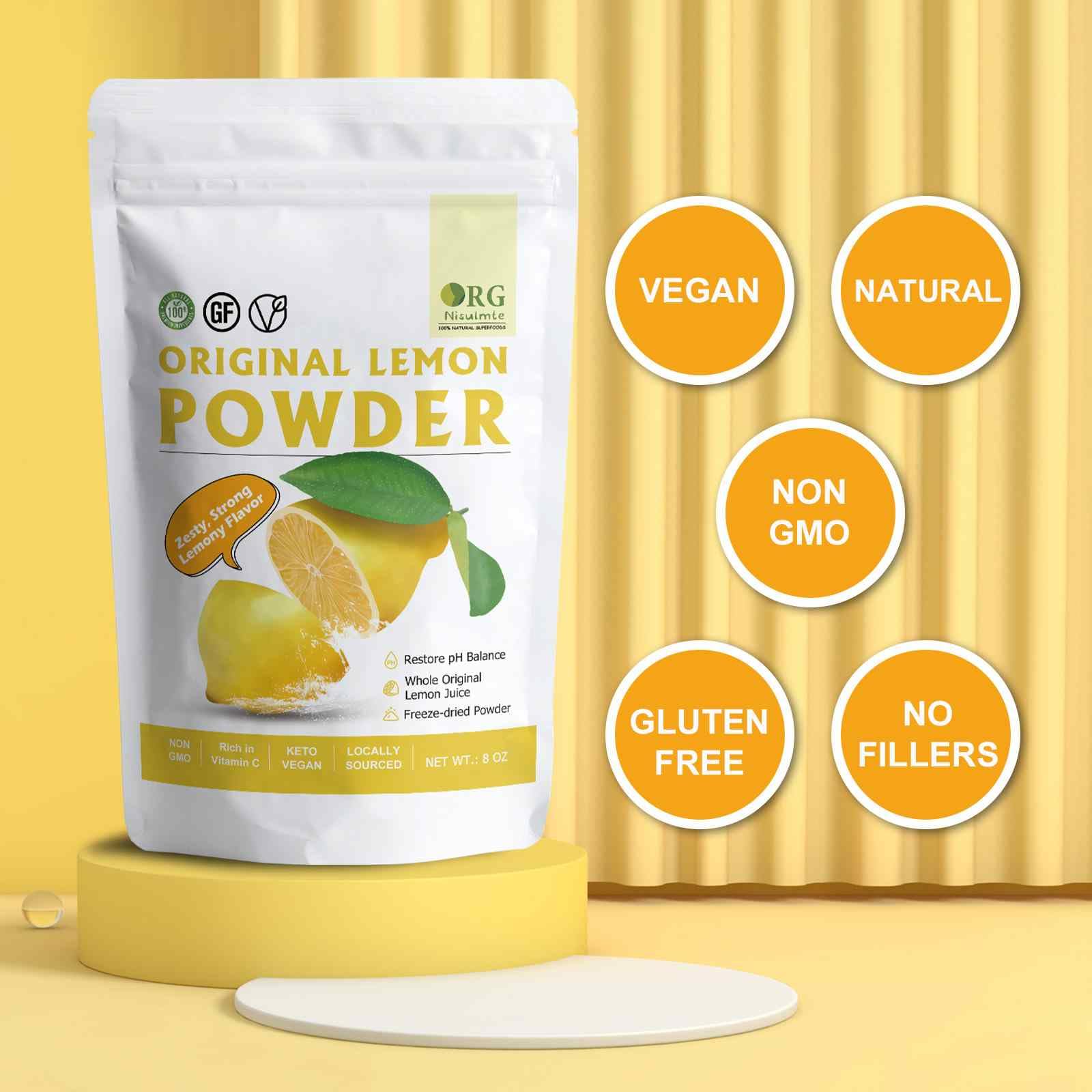 Premium Freeze-Dried Lemon Powder - 100% Natural Whole Lemon Juice Powder, Strong Lemony Flavor, 8oz (227g) - Perfect for Baking, Cooking, Beverages & Cocktails