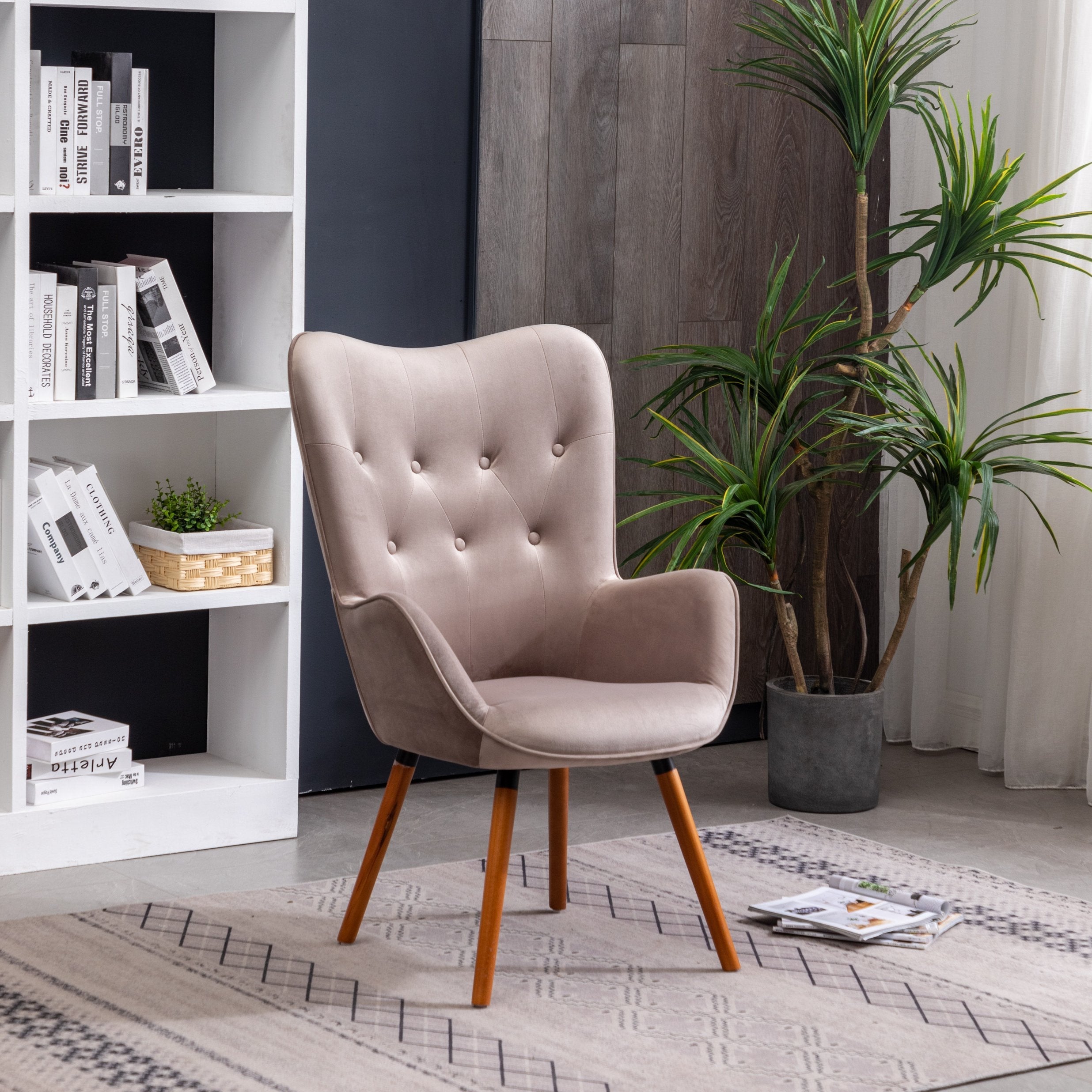 Roundhill Furniture Doarnin Contemporary Silky Velvet Tufted Button Back Accent Chair in Chocolate - Luxurious Velvet Upholstered Living Room Chair for Home Office, Bedroom or Lounge Decor