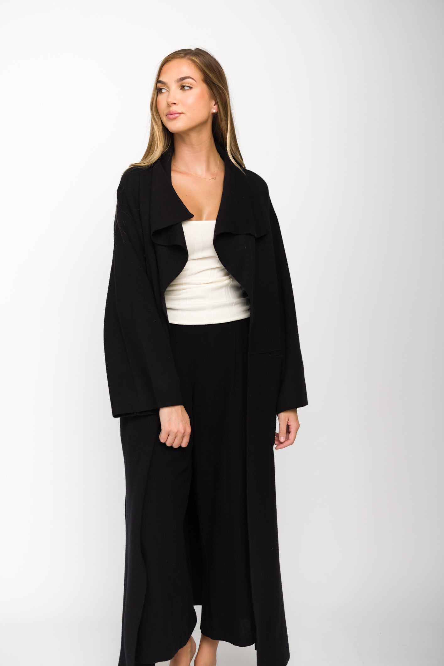 Elsa Black Sweater Coat for Women - Warm Winter Knit Cardigan for Casual Outfits and Office Wear