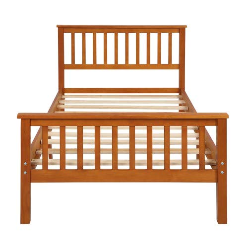 Solid Oak Wood Bed Frame Twin Size - Heavy Duty 300lb Capacity Platform Bed with Headboard & Footboard, No Box Spring Needed - Perfect for Kids' Rooms, Guest Bedrooms & Small Spaces