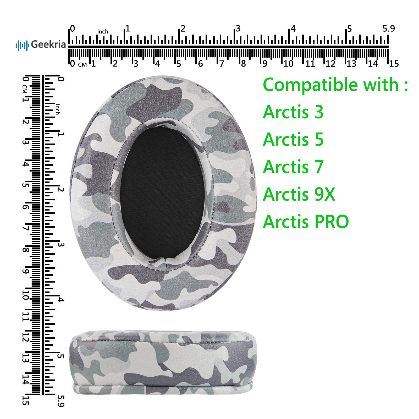 Geekria QuickFit Replacement Ear Pads for SteelSeries Arctis Prime/Pro/9X/7/5/3 Headphones - Premium Memory Foam Ear Cushions, Noise Isolation Earpads, Durable Headset Ear Cups Cover Repair Parts (Camo) - Perfect for Gaming, Streaming & Office Use