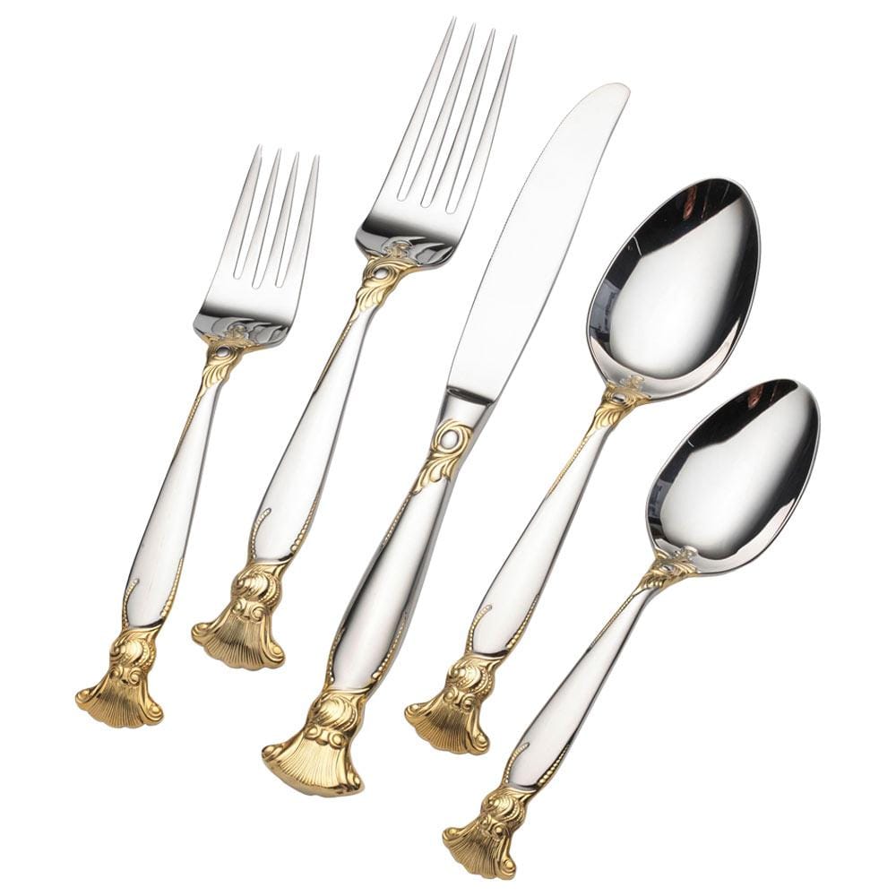 Premium Salacia Gold Accent 20-Piece Flatware Set - Service for 4 - Elegant Stainless Steel Cutlery Set for Dining, Wedding Gifts & Home Entertaining