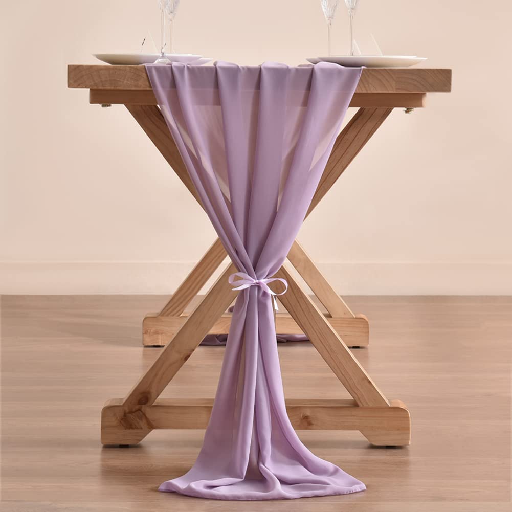 Lavender Purple Chiffon Table Runner - 14ft (29x170 Inches) Wedding Decor, Boho Rustic Sheer Fabric for Easter, Spring, Bridal Shower & Romantic Events - Elegant Dining Table Decoration for Weddings, Parties & Home Decor