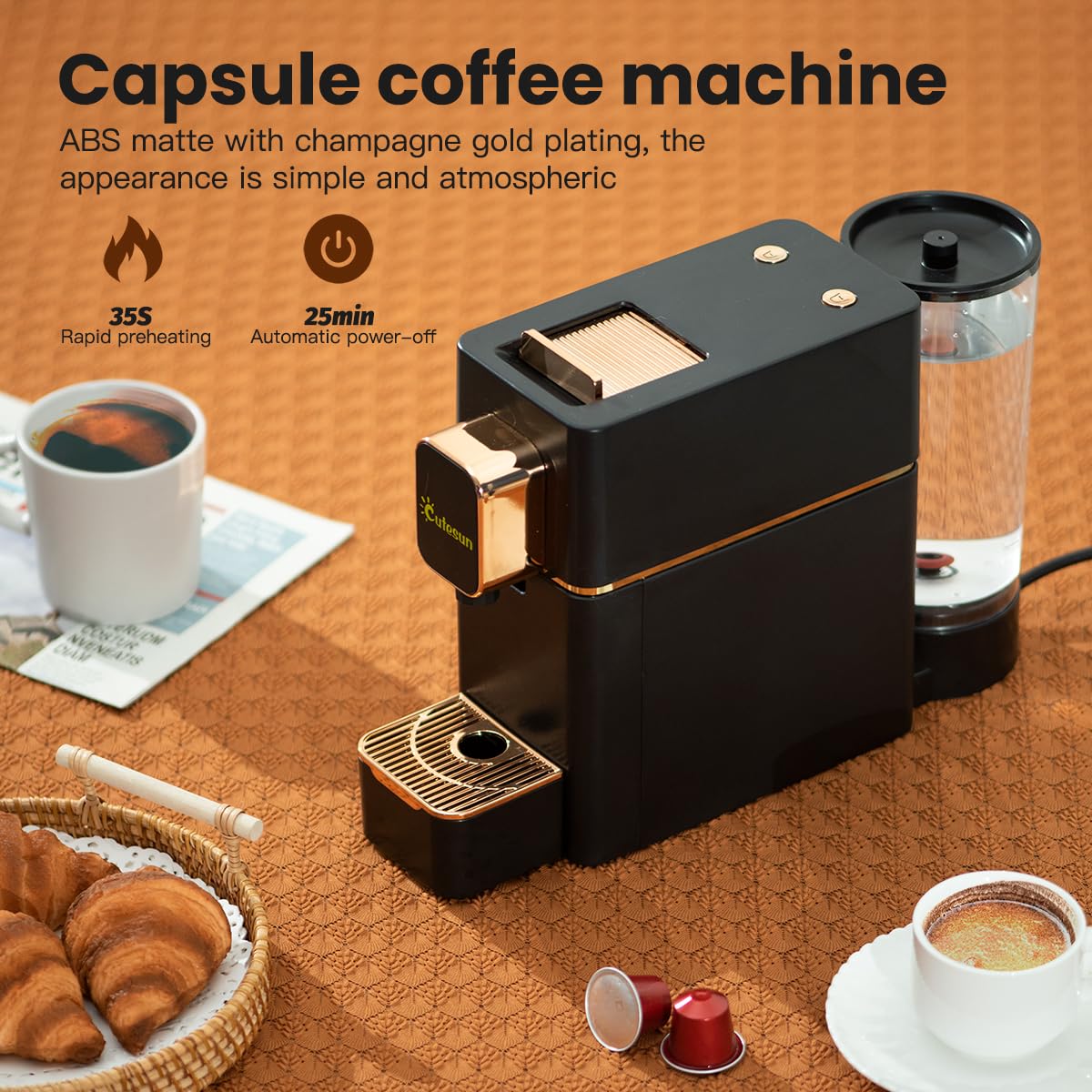 Mini Espresso Coffee Machine for Capsules - Compatible with Nespresso Original, Single Serve Espresso Maker for Bestpresso & Peet's Coffee Pods (Black) - Perfect for Home, Office & Small Spaces