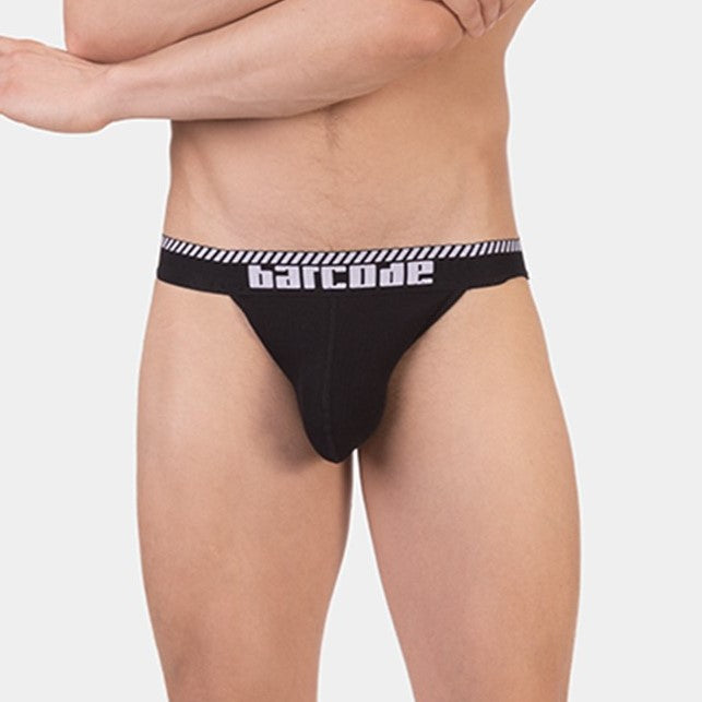 Barcode Berlin Kavan Ribbed Cotton Jockstrap for Men - Black - Comfortable Underwear for Workout, Gym & Sports
