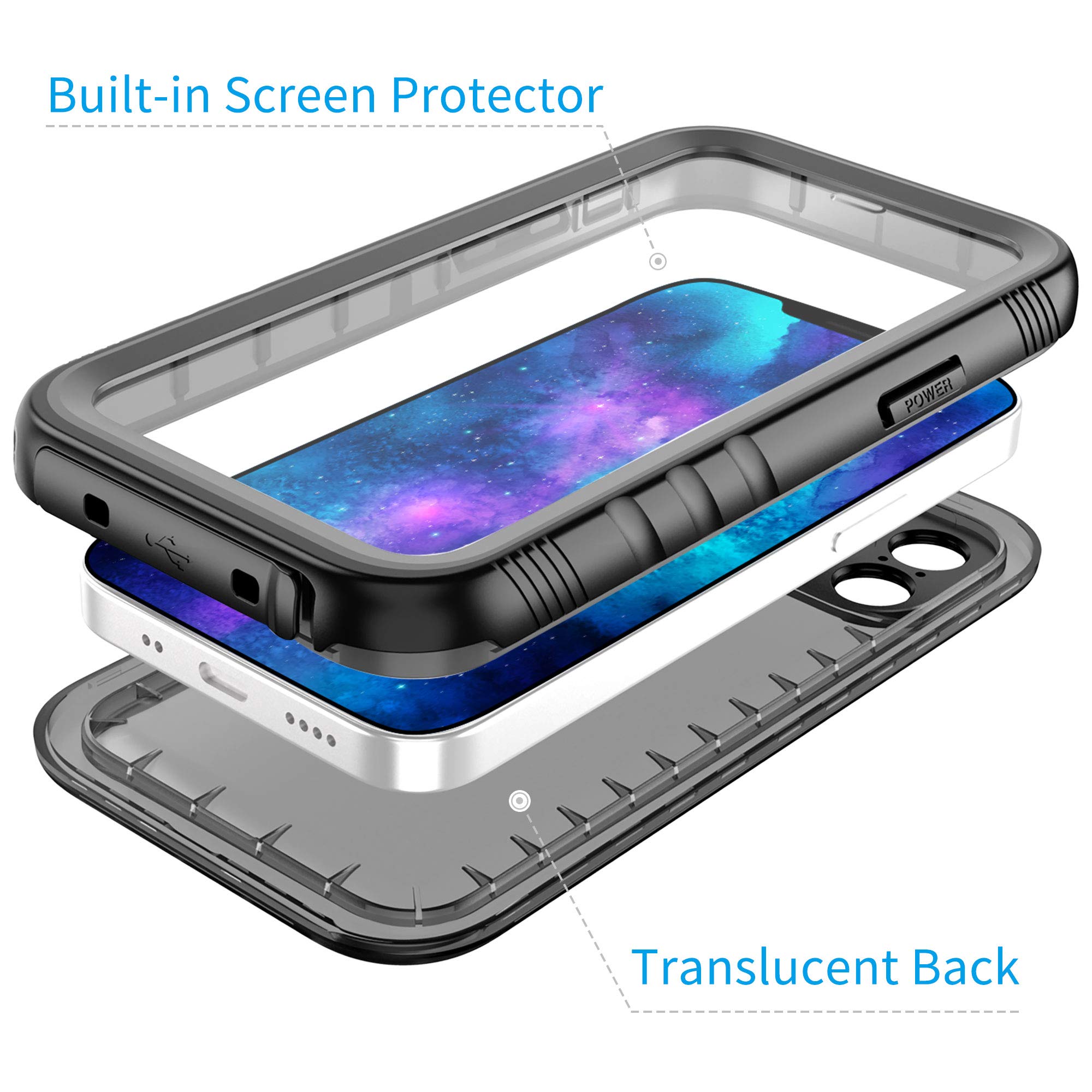 **Rugged Waterproof Case for iPhone 12 Mini 5.4 Inch - Shockproof, Dustproof Full Body Protection with Built-in Screen Protector (Black) | Perfect for Outdoor Adventures, Travel & Daily Use**