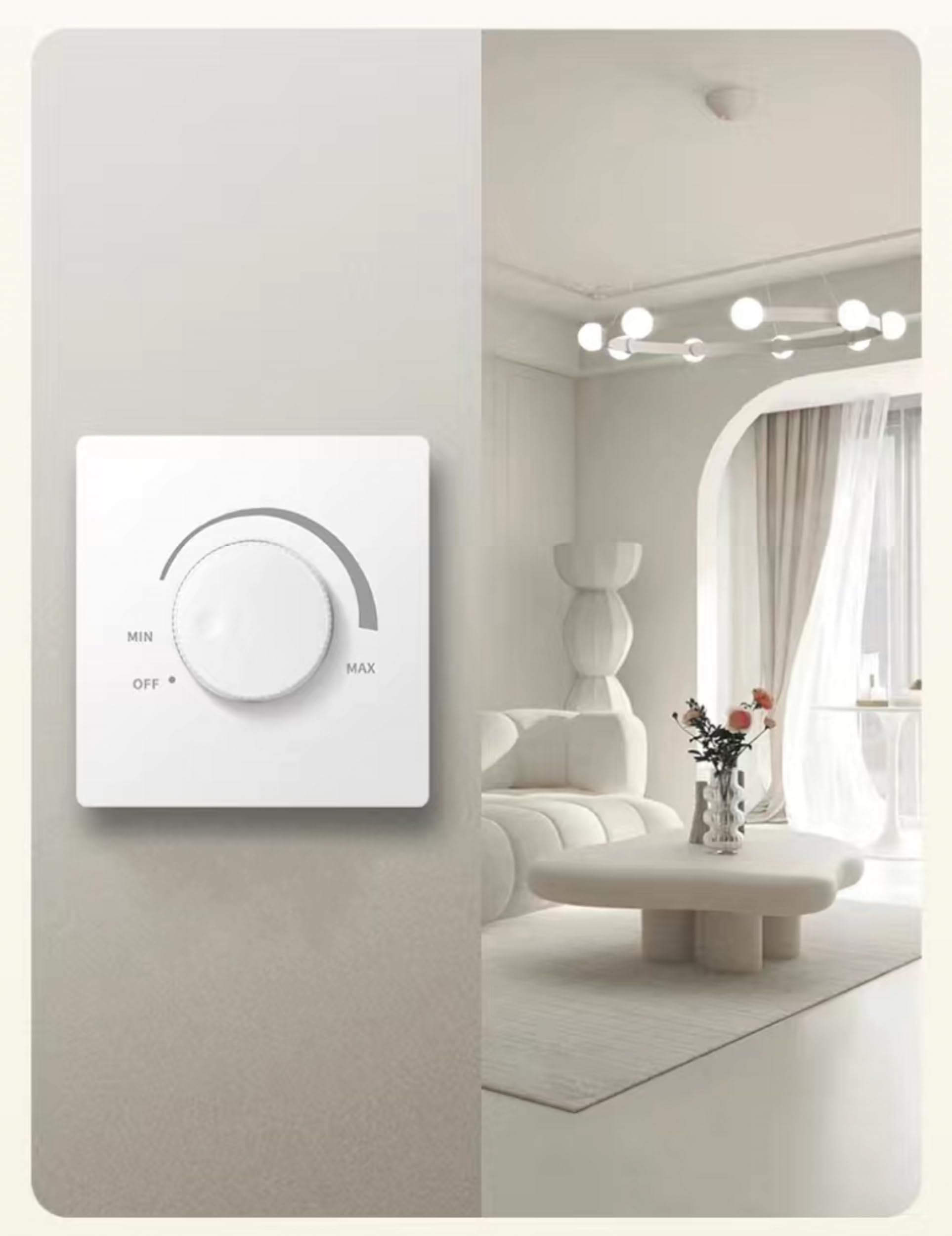 Ceiling Fan Speed Control Switch - Single Pole, No Neutral Wire Required, 120V AC, 400W Max - White - Perfect for Bedroom, Living Room, and Office Fan Control