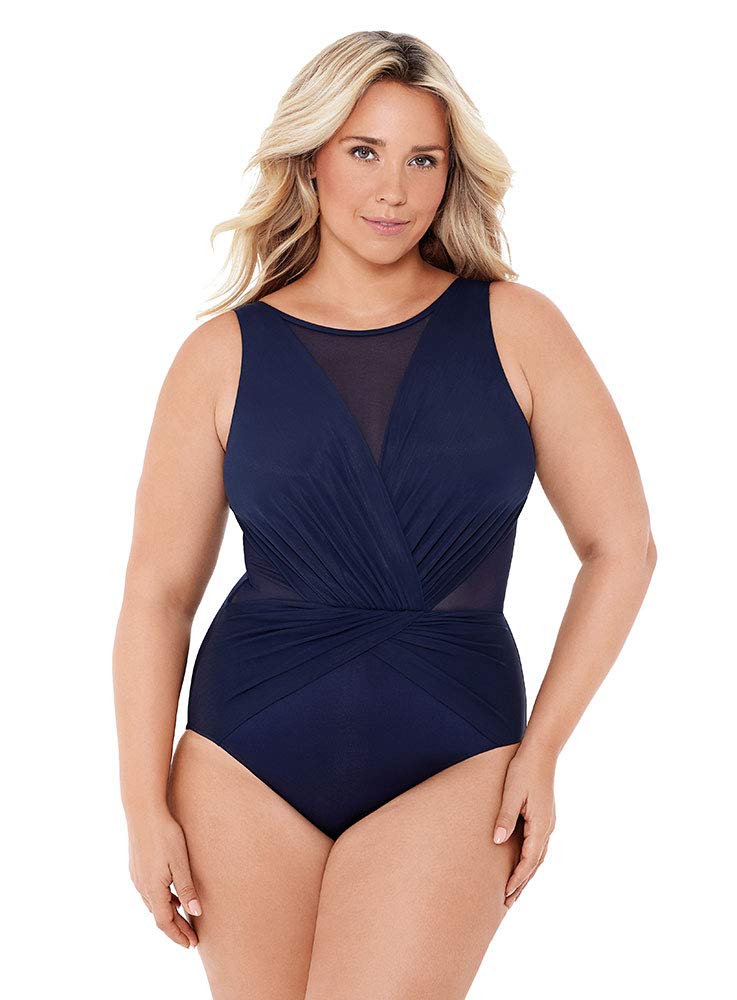 Miraclesuit Women's Plus Size One Piece Swimsuit - Tummy Control High Neck Bathing Suit with Soft Cup for Women | Perfect for Beach Vacations, Pool Parties & Summer Getaways