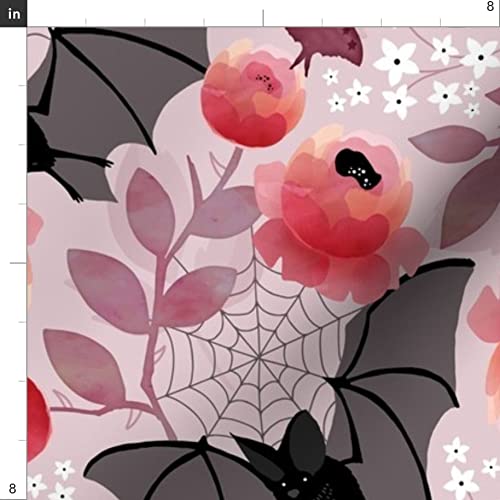 Pastel Bat Floral Pink Black Flowers Printed Minky Fabric - Soft Plush Fat Quarter for Sewing Baby Blankets, Quilt Backing & DIY Crafts - Nature Rose Gothic Design for Nursery Decor & Home Projects