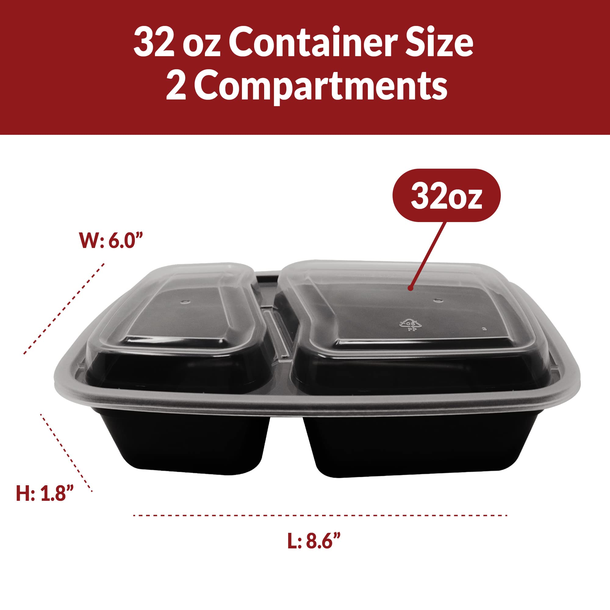 Reliable 32 oz Meal Prep Containers - 45 Pack with Lids | 2-Compartment Microwave-Safe Food Storage Containers | Reusable Bento Box & Lunch Box for Office, School, Picnics & Meal Prepping