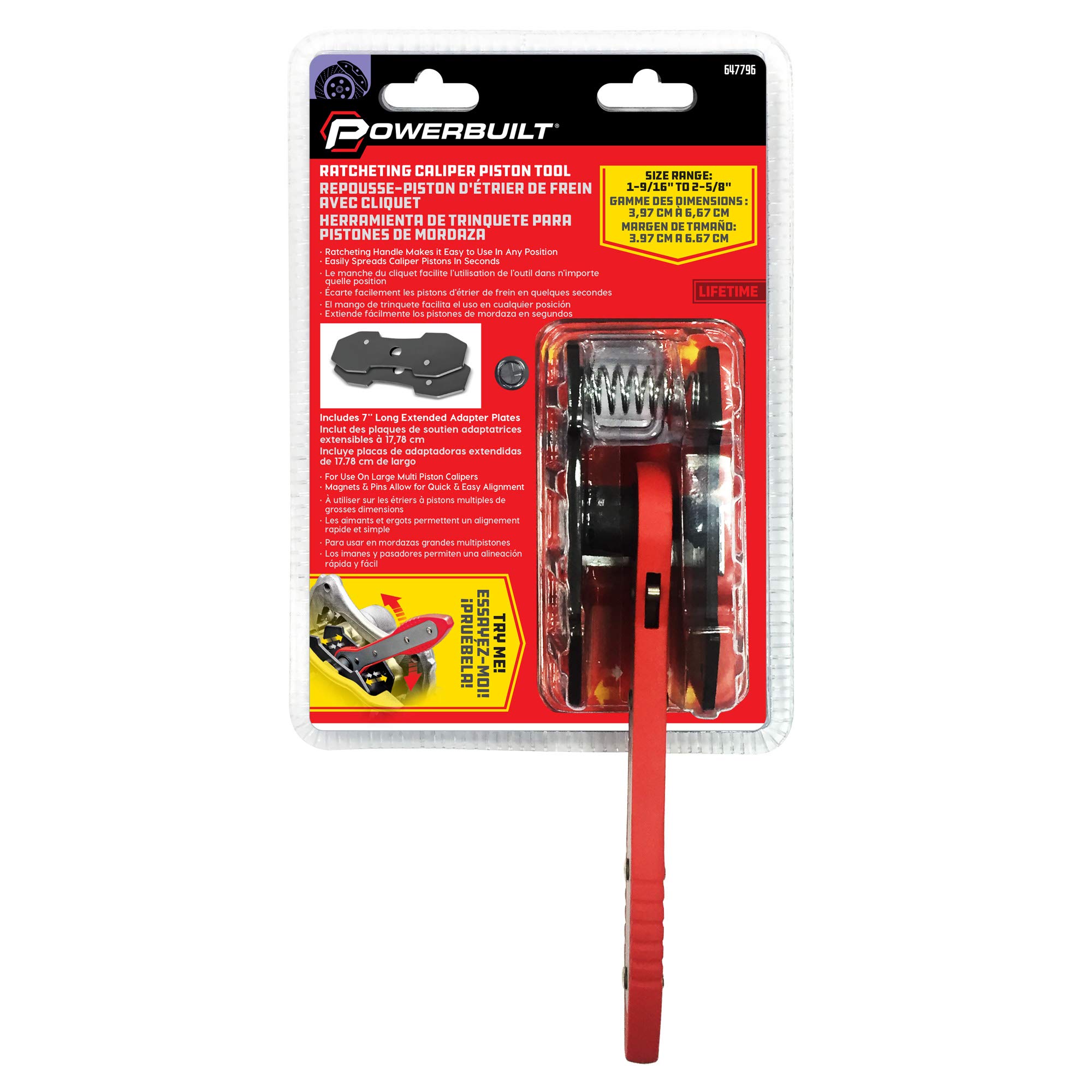Powerbuilt 647796 Ratcheting Caliper Piston Tool Set - 1 Pack - Professional Brake Caliper Compressor for DIY Auto Repair & Maintenance