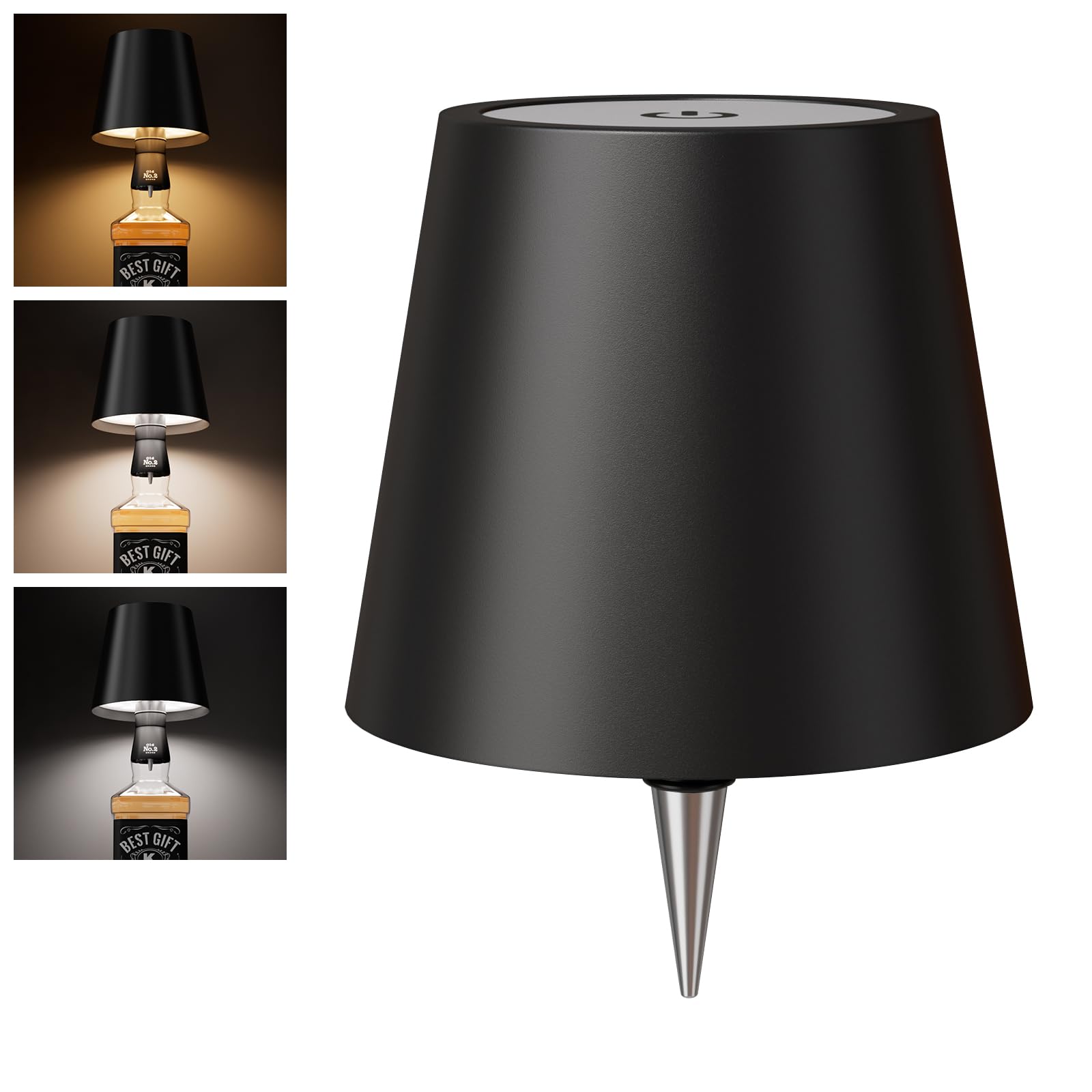 Wireless LED Wine Bottle Lamp Shade - Rechargeable Touch Light with 3 Color Stepless Dimming, Portable Bottle Stopper Light for Bars, Restaurants, Home Decor (Black, 1 Pack) - Perfect for Romantic Dinners, Parties & Ambiance Lighting