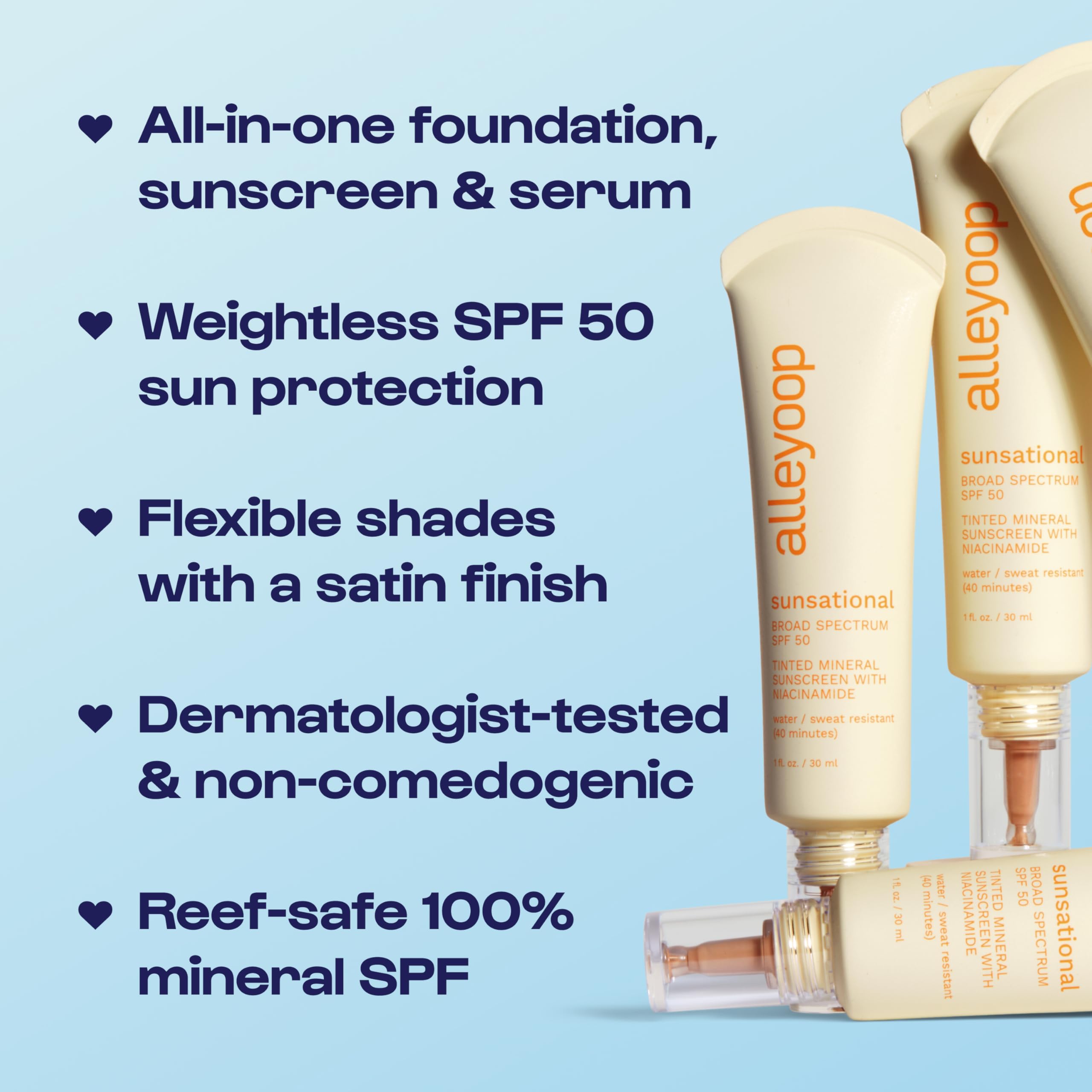 Alleyoop Sunsational Tinted Moisturizer SPF 50 - 100% Mineral Face Sunscreen with Jojoba Oil | Hydrating & Soothing Broad Spectrum Protection | Vegan & Cruelty-Free (Sunrise) | Perfect for Daily Wear, Beach Days & Outdoor Activities