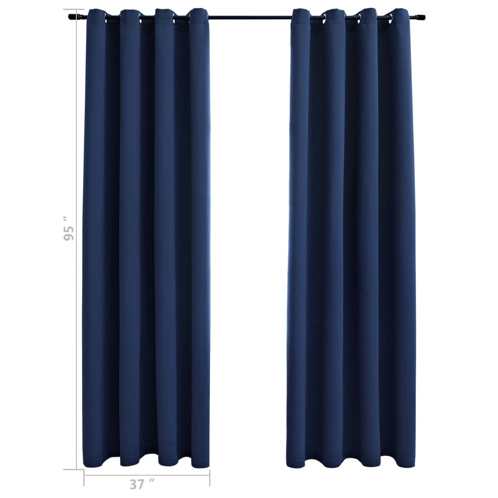 CHARMMA Blackout Curtains with Rings - 2 Panels Navy Blue 37x95 Inches Thermal Insulated Room Darkening Drapes for Bedroom & Living Room (Fabric-Blue-1.42KG) - Perfect for Night Shift Workers and Light Sleepers
