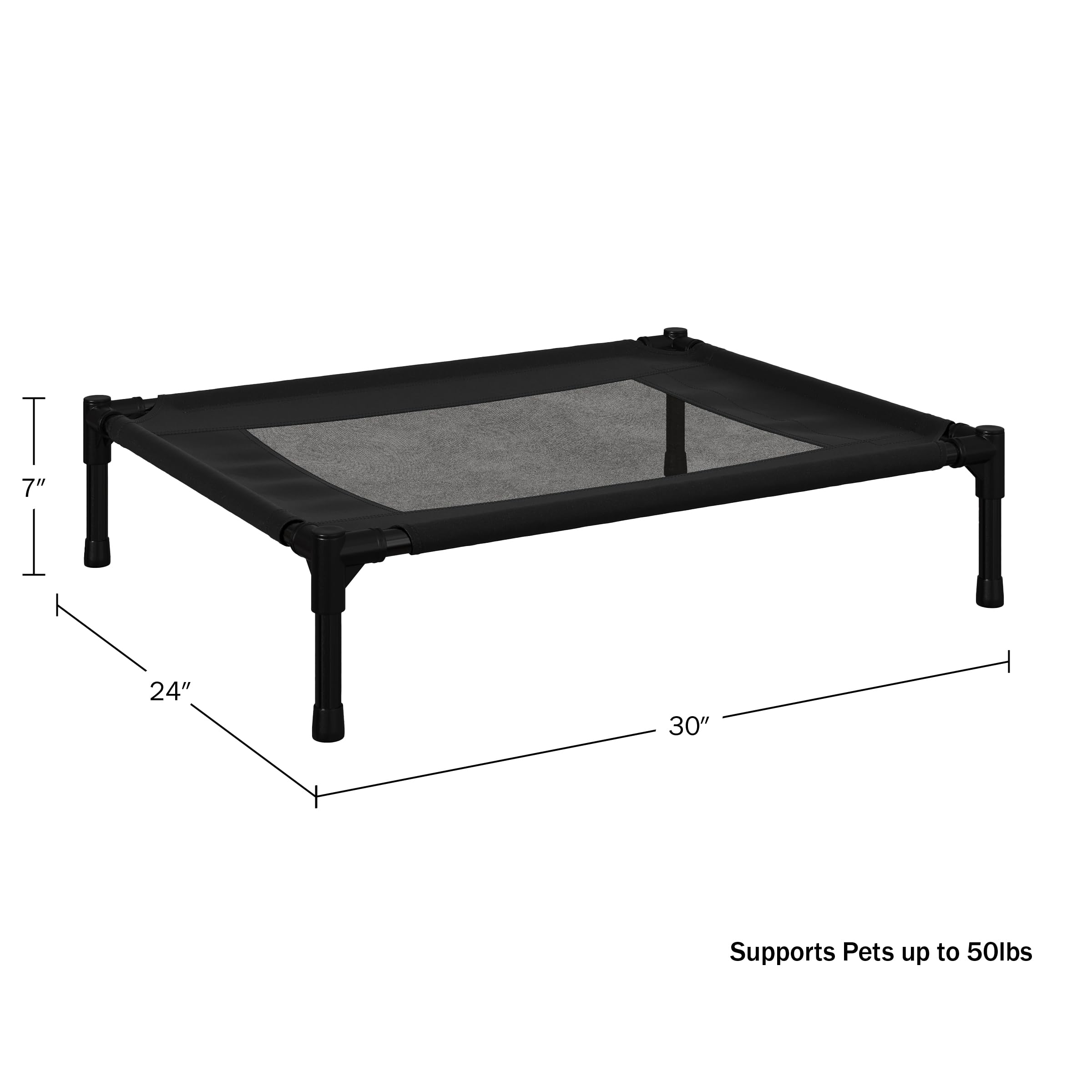 Premium Elevated Dog Bed - 30x24 Inch Portable Pet Cot with Non-Slip Feet - Indoor/Outdoor Cooling Dog Bed for Small to Medium Dogs up to 50lbs - Perfect for Camping, Travel & Home Use - PETMAKER (Black)