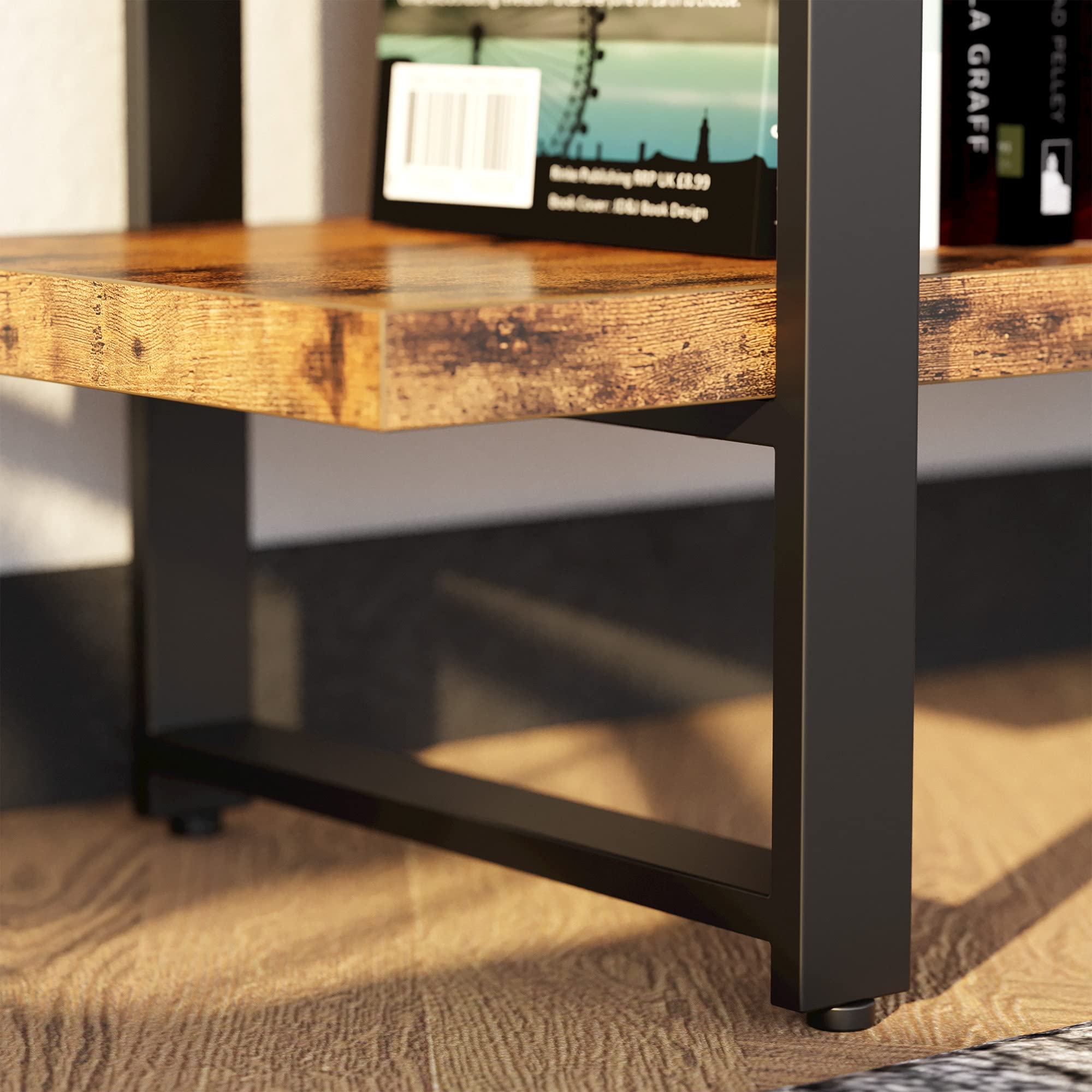 IRONCK 5-Tier Industrial Bookshelf - Double Wide Large Open Shelves for Home & Office - Wood & Metal Bookcase - Easy Assembly - Perfect for Living Room, Bedroom & Study Organization