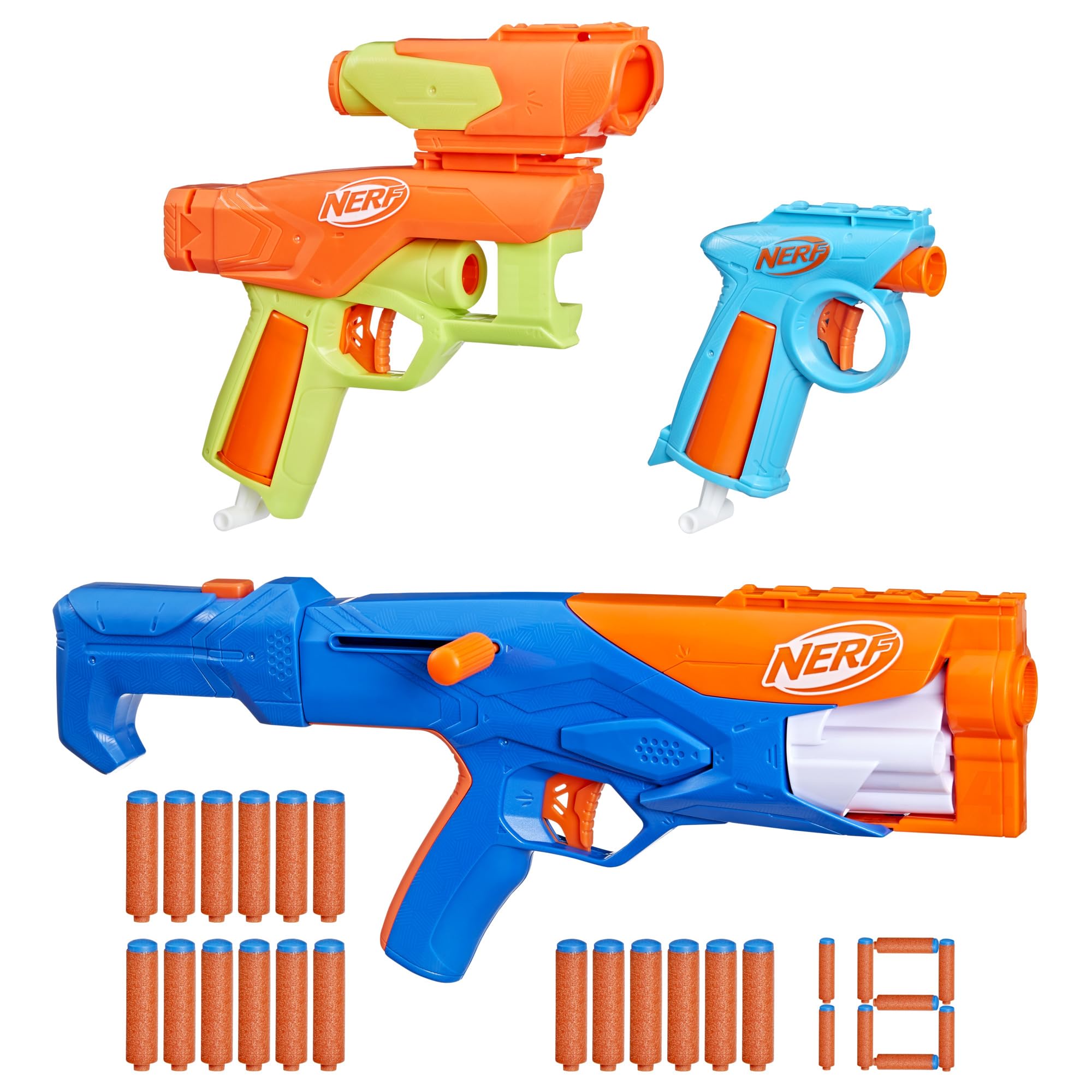 NERF N Series Gear Up Pack - 3X Blasters with 18 N1 Darts | Compatible with N Series Blasters Only | Perfect Gift for Kids Ages 8+ | Outdoor & Backyard Games | Birthday Party & Team Play Fun