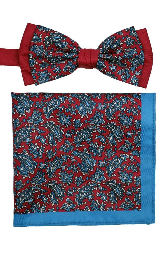 L.A. Smith Polyester Pink Paisley Bow Tie and Pocket Square Set - Perfect for Weddings, Prom & Formal Events