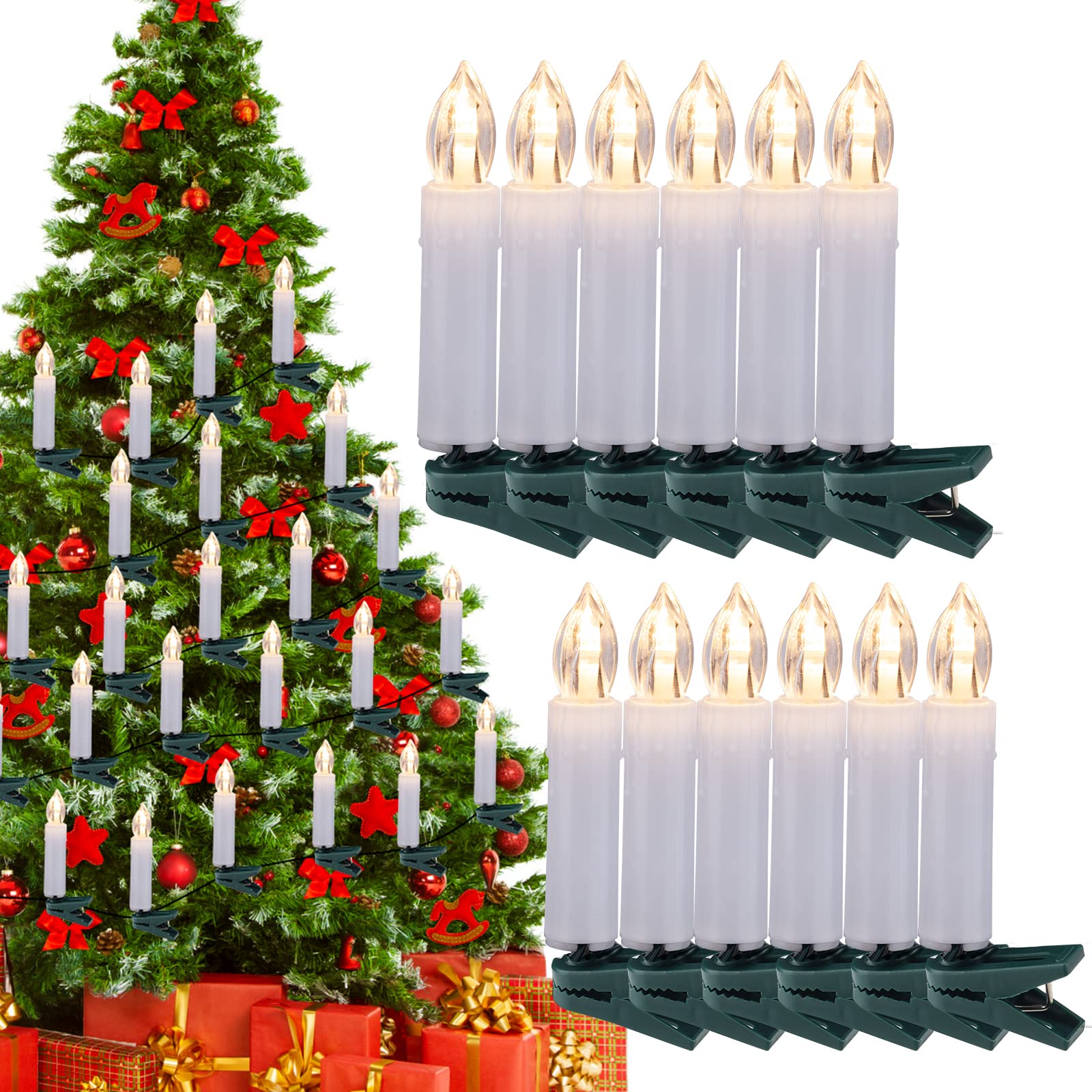 48FT 50 LED Christmas Candle String Lights - Connectable Flameless Candle Lights with Clips for Xmas Tree, Indoor & Outdoor Holiday Decoration (Warm White) - Perfect for Christmas, Weddings, Parties and Seasonal Celebrations