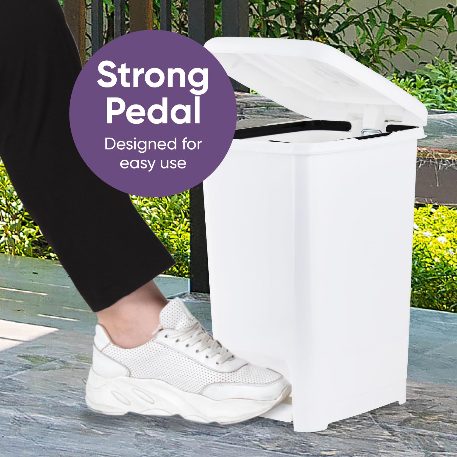 Superio 4 Gallon Slim Step-On Trash Can with Lid - Small Plastic Foot Pedal Garbage Bin for Bathroom, Kitchen, Office, Bedroom & Dorm - Perfect for Tight Spaces & Hands-Free Disposal - White