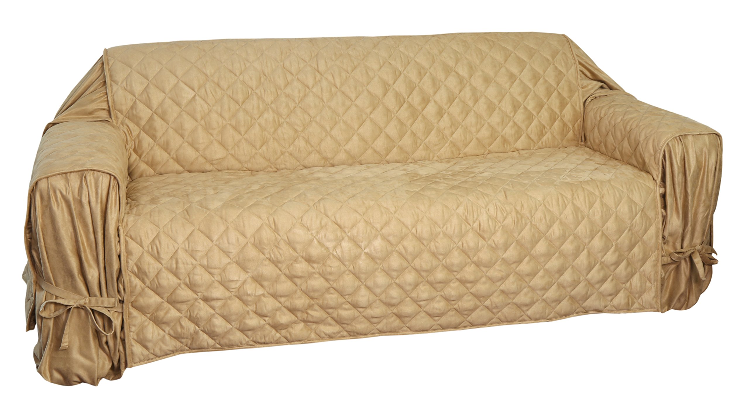 Waterproof Full Coverage Faux Suede Microfiber Sofa Cover - Stay in Place Furniture Protector for Large 3-Cushion Couches (Tan) | Perfect for Pets, Kids & Spill Protection in Living Rooms