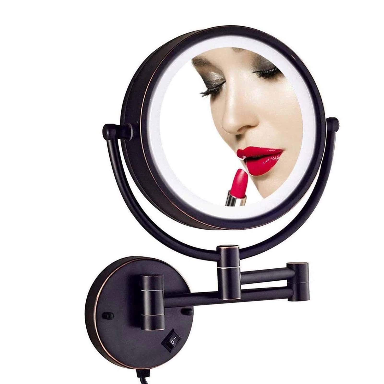 8.6 Inch LED Wall Mount Makeup Mirror with 10x Magnification - 360° Rotating, Folding Double-Sided Vanity Mirror for Bathroom & Dressing Room | Perfect for Applying Makeup, Shaving & Skincare Routines