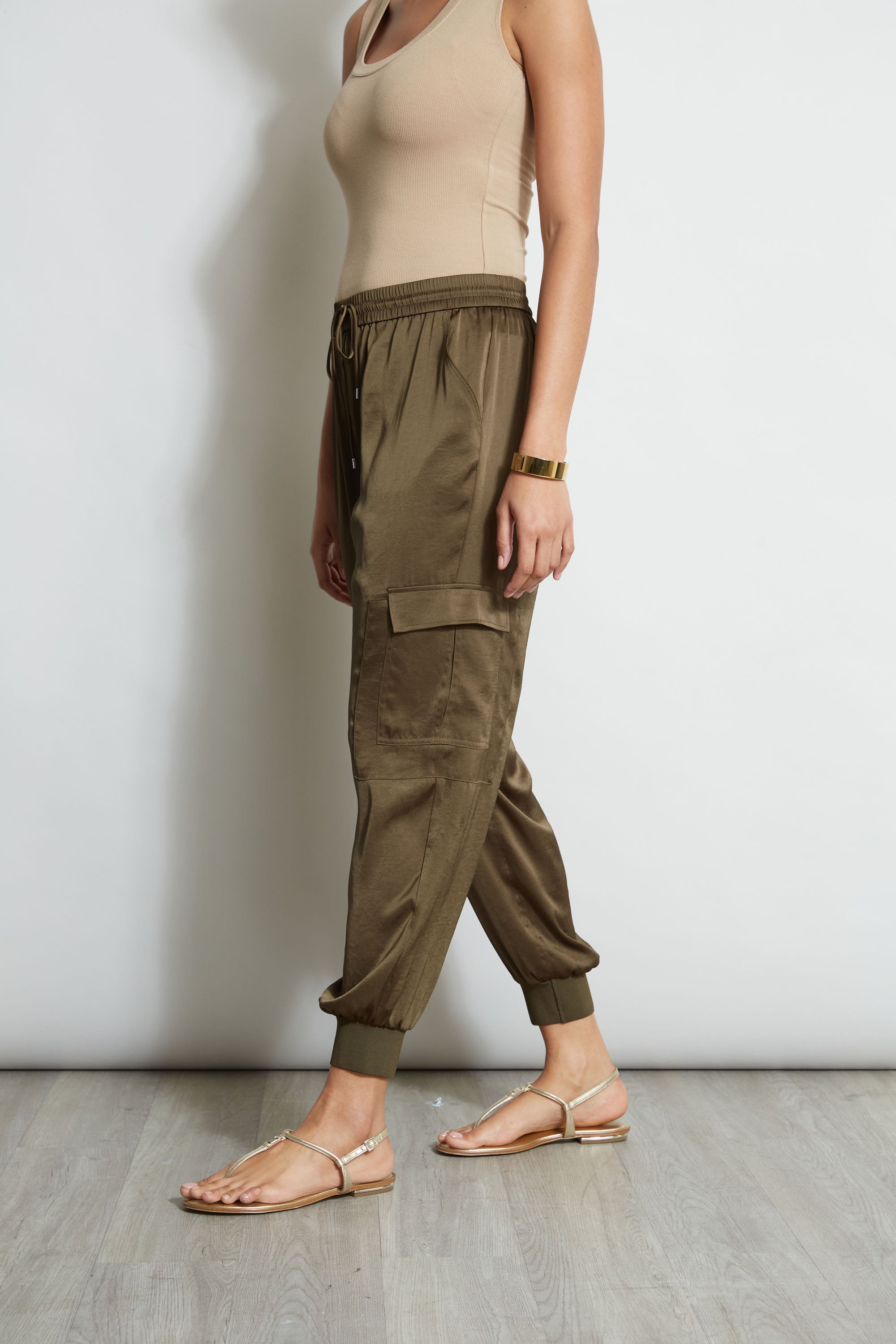 Stylish Women's Satin Cargo Pants - High Waist Elastic Waistband Joggers for Casual Wear, Workout & Street Fashion