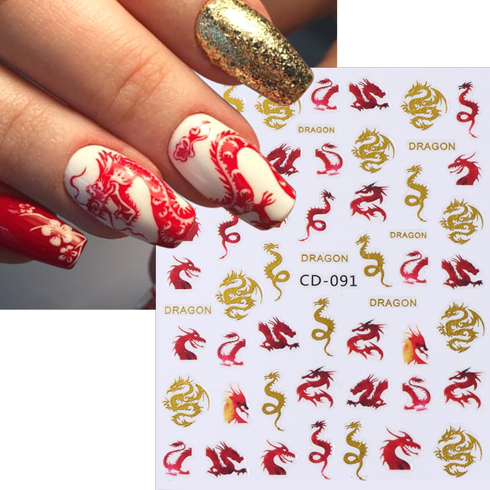 3D Dragon Nail Stickers - Chinese Dragon Nail Decals for Nail Art Designs | Flying Dragon Manicure Stickers for Women | Perfect for Halloween, Cosplay, and Festival Nail Decorations