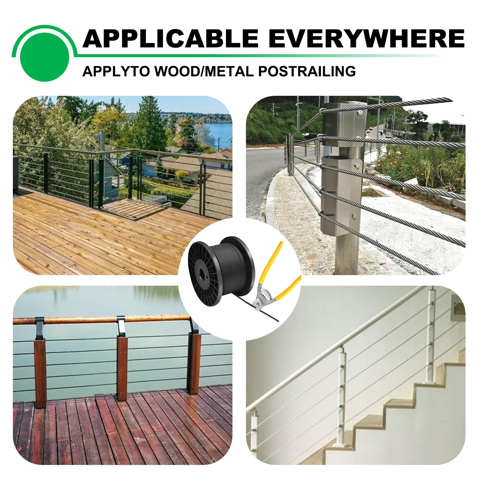 1/8 Inch 800ft T316 Stainless Steel Cable Wire Rope - 7x7 Strands for Deck Railing Systems, Staircase Railings & Outdoor Balcony Safety - Aircraft Cable Kits & Construction Hardware (Weather-Resistant, Marine Grade) - Perfect for Home Decks, Pool Fences & Industrial Guardrails