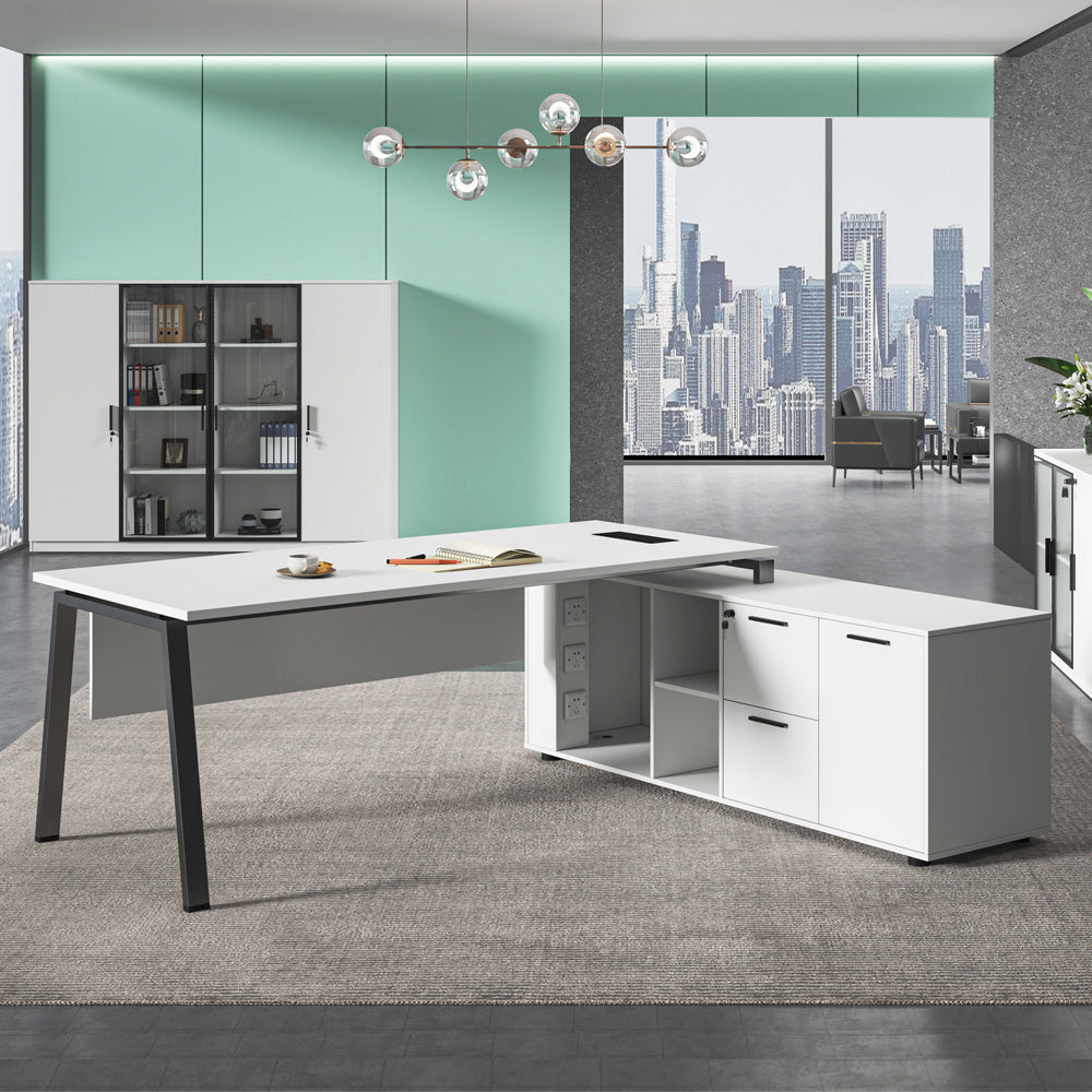 ASPEN Executive Desk Reversible 220-240cm White & Black - Modern Office Desk for Home & Business Workspace