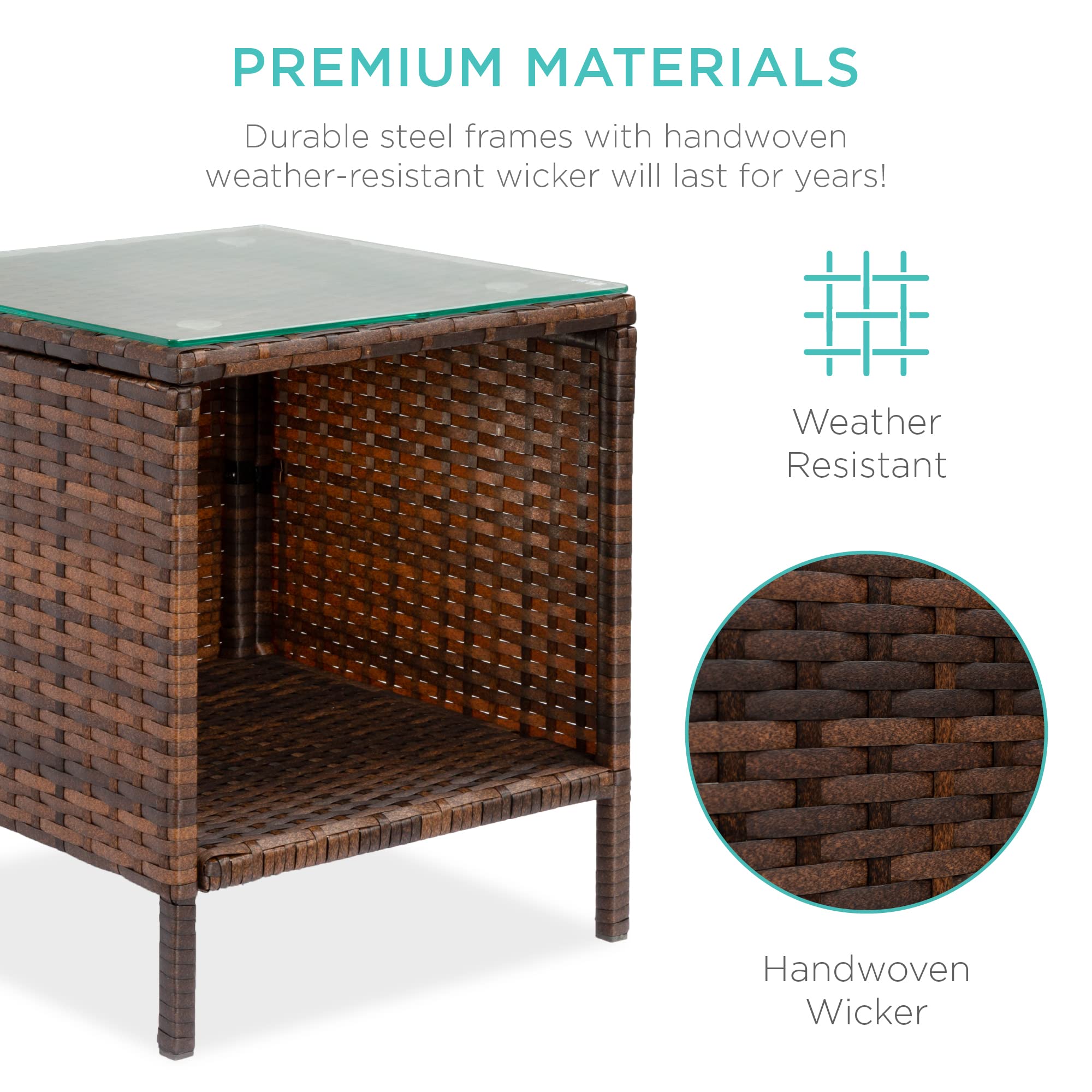Best Choice Products 3-Piece Outdoor Wicker Conversation Bistro Set - Space Saving Patio Furniture with Side Table for Garden, Balcony or Backyard - Brown/Red Cushions - Perfect for Relaxing and Entertaining Outdoors
