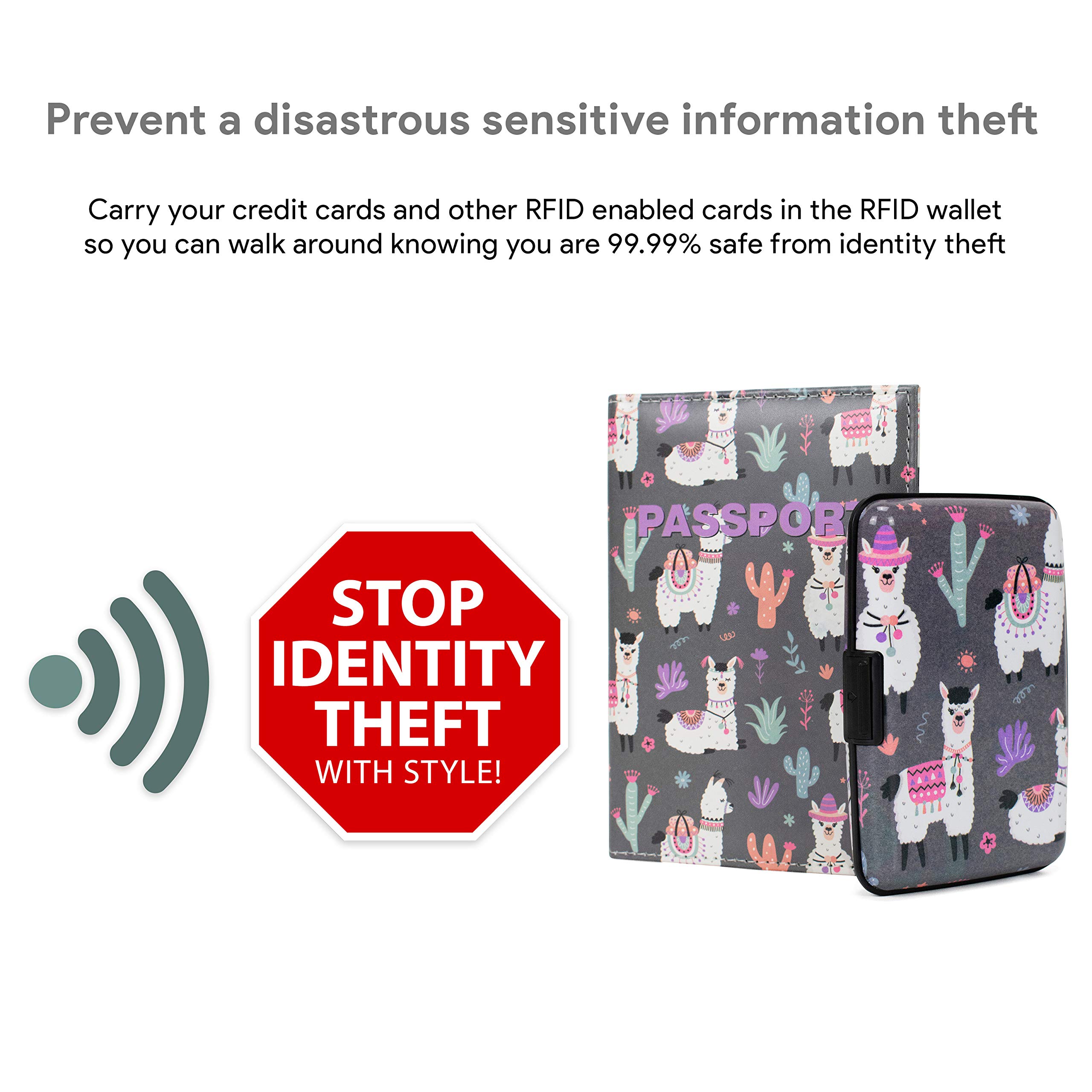 RFID Blocking Wallet and Passport Holder Set with Llamas & Cactuses Design - Secure Travel Essentials for Men & Women | Perfect for Airports, Vacations, and Daily Use