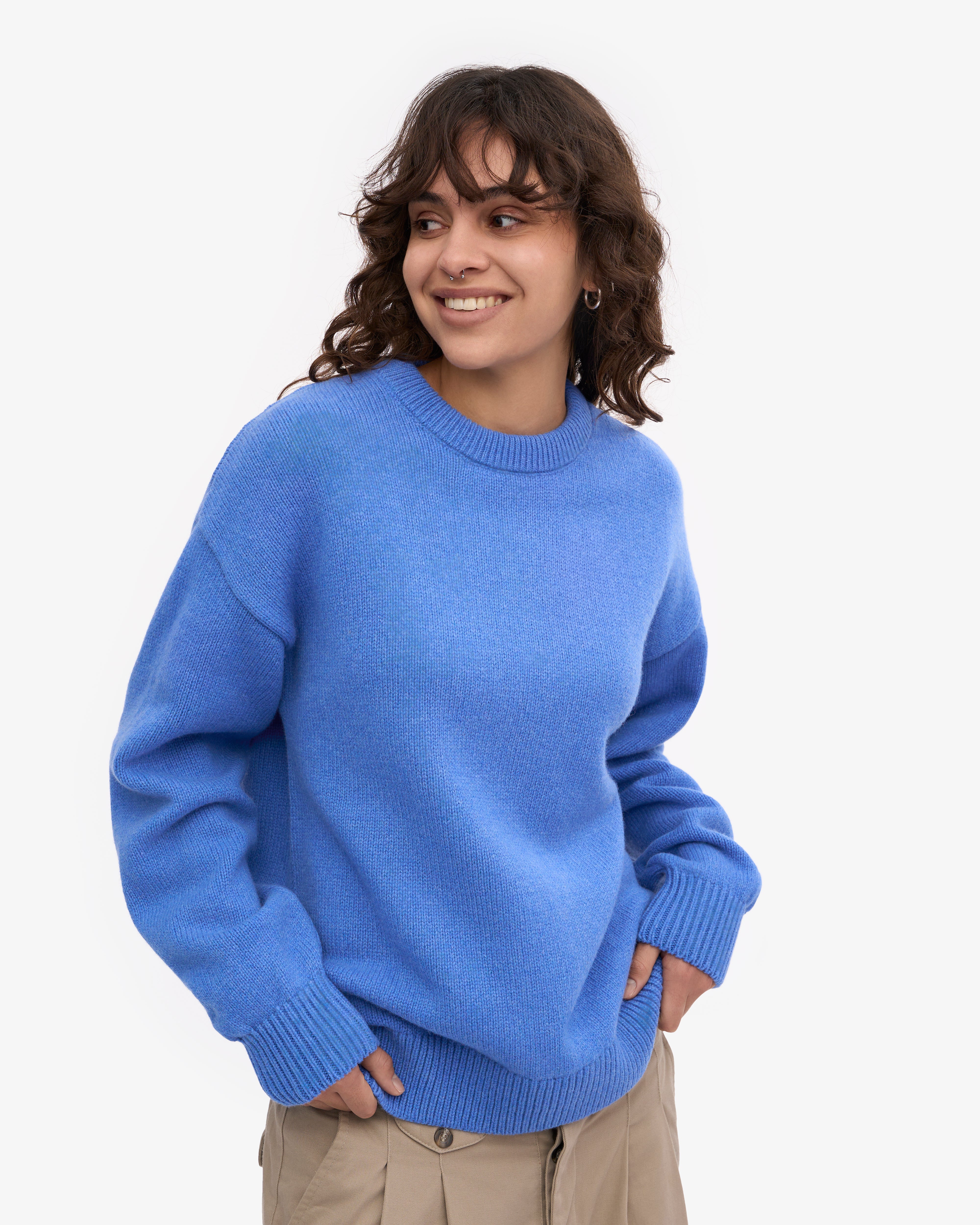 Premium Oversized Merino Wool Sweater - Soft & Warm Crewneck Pullover in Pacific Blue | Cozy Winter Wear & Casual Outfit Essential