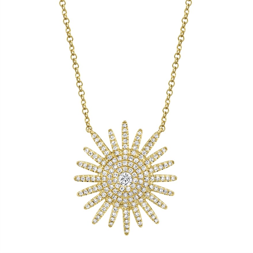 14K Gold 0.43 CTW Diamond Starburst Pendant Necklace - Elegant Gift for Women, Perfect for Anniversary, Birthday & Special Occasions