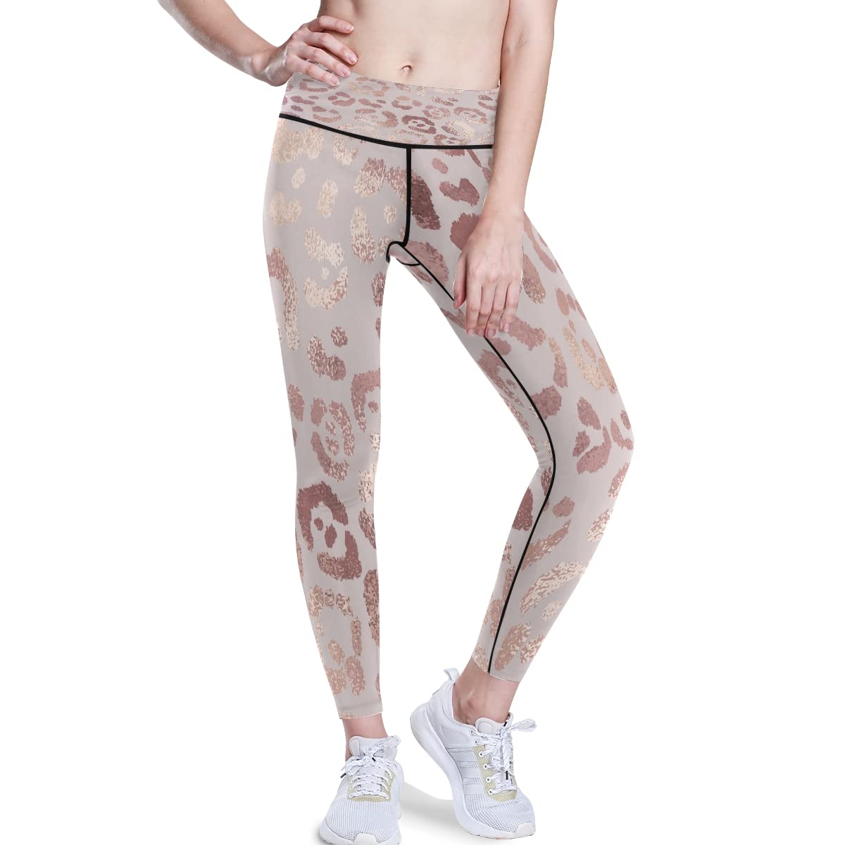 Women's High Waisted Yoga Pants - Leopard Print Cheetah Rose Gold Workout Leggings | Comfortable & Stretchy for Yoga, Gym, Running & Lounge Wear