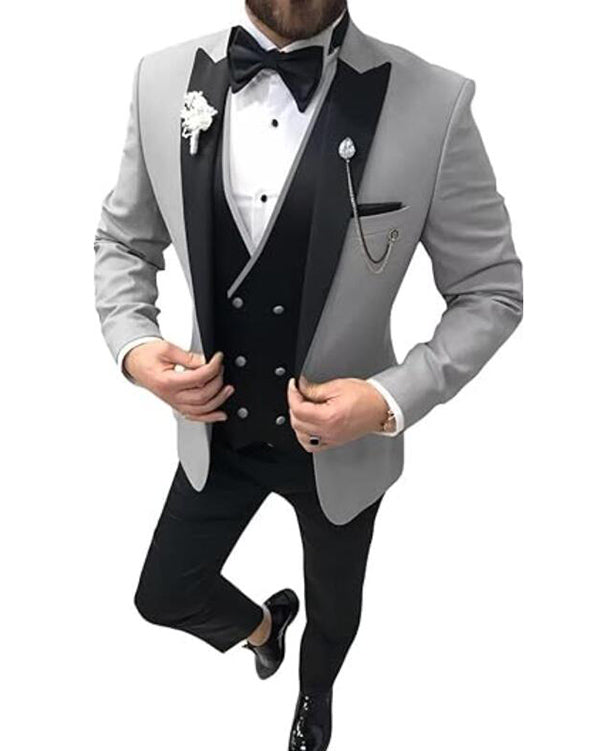 Light Gray Slim Fit Prom Tuxedo Suit for Men - 3 Piece Dinner Jacket, Vest & Pants Set | Formal Wedding, Gala & Evening Events | 2024 Collection CB24142