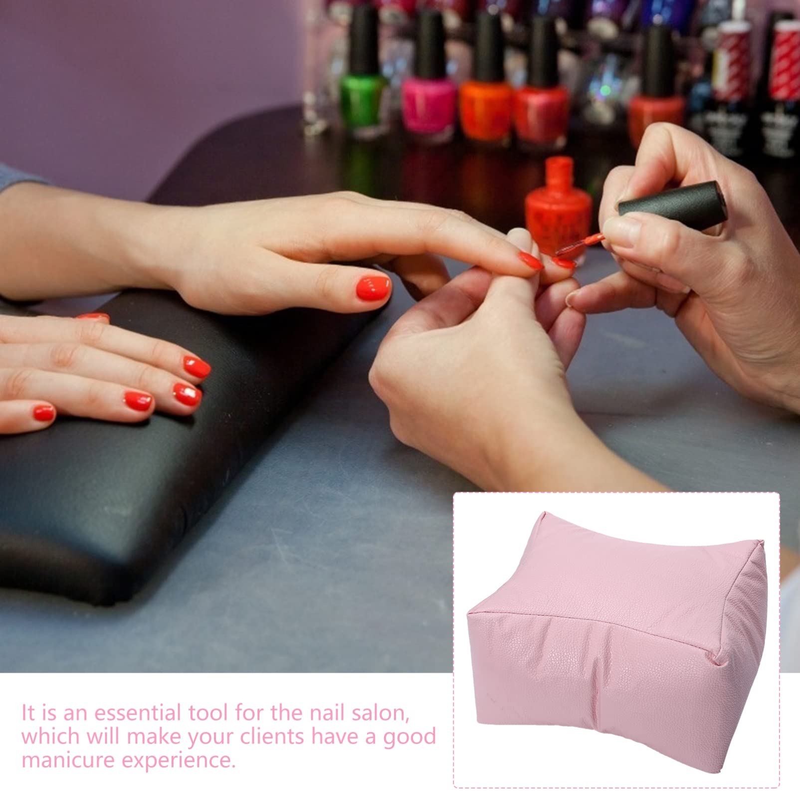 HEALLILY Nail Art Hand Pillow - Soft PU Square Pink Beauty Sponge Holder & Armrest for Manicure, Perfect for Nail Salon Clients & Home Nail Care - Hand Resting Pad for Comfortable Nail Art Sessions