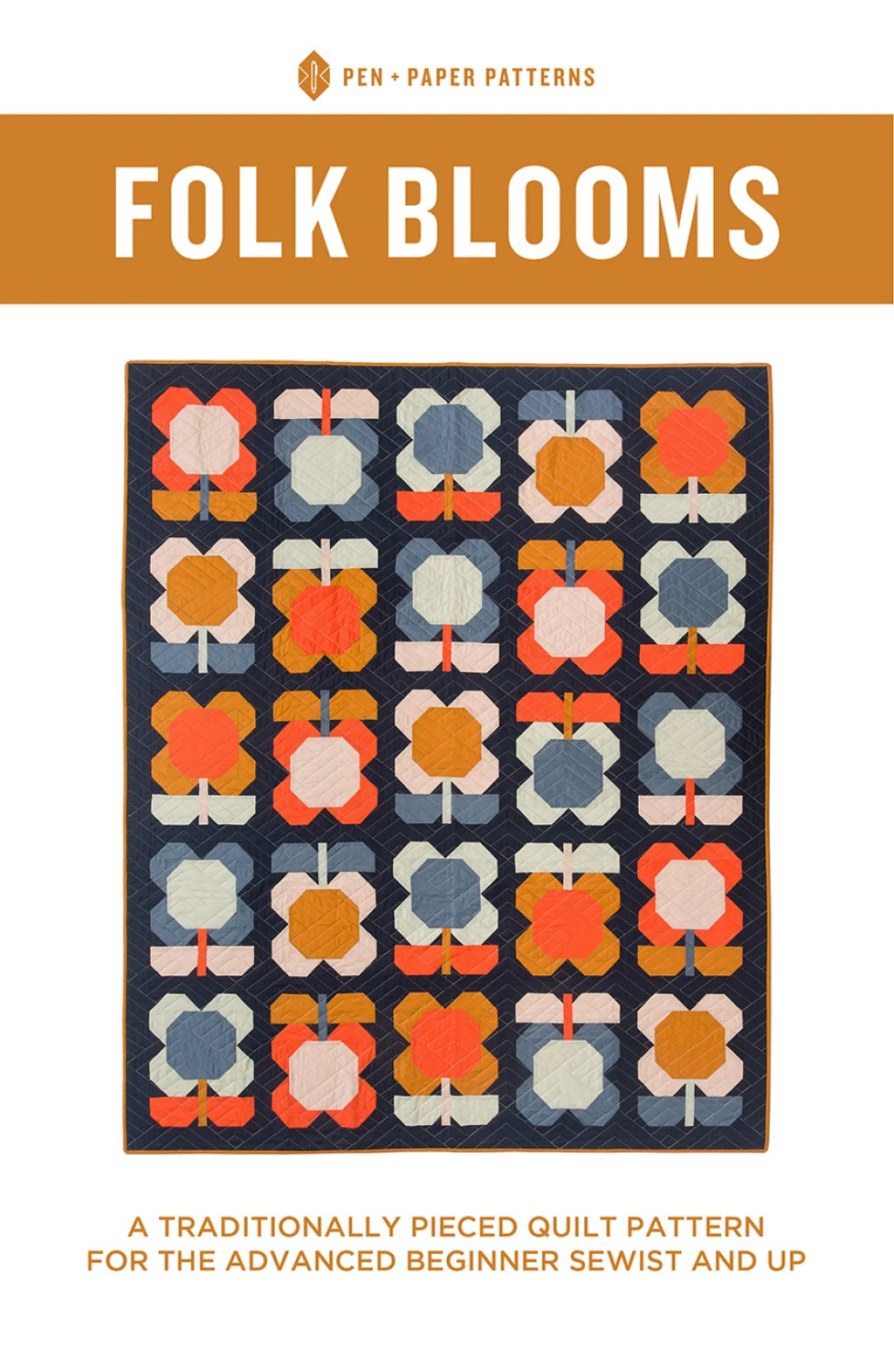 Folk Blooms Quilt Pattern - Handmade Floral Quilting Design for Bedding, Home Decor & DIY Craft Projects - Perfect for Farmhouse, Boho & Vintage Style Bedrooms