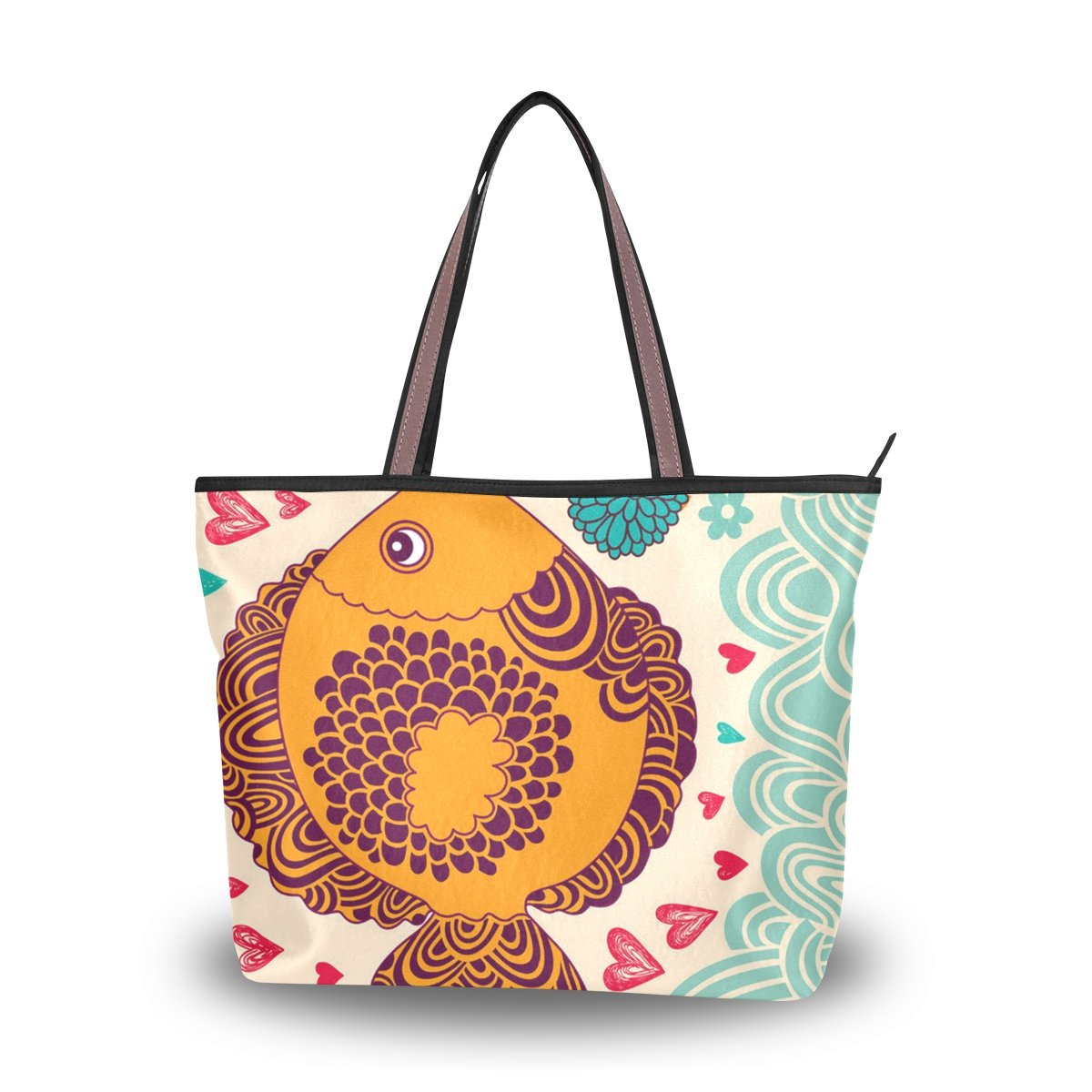 Stylish Large Women's Tote Bag with Top Handle & Shoulder Strap - Fashionable Fish Print Ladies Handbag for Work, Travel & Everyday Use