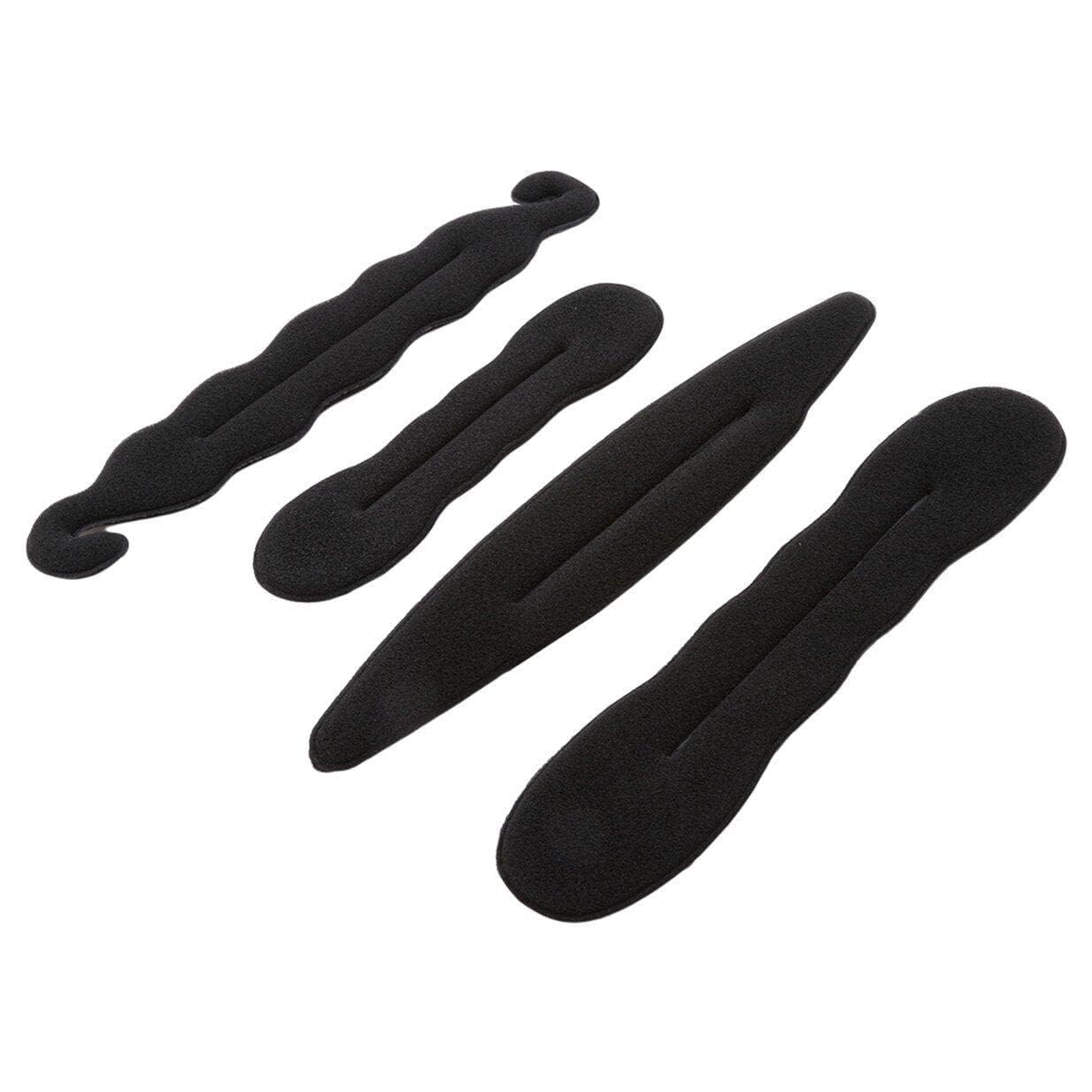 4Pcs Black Hair Bun Maker Magic Hair Styling Sponge Set - Hair Styling Tools for Women with Elastics & Ties - Perfect for Updos, Ponytails & Everyday Hairstyles
