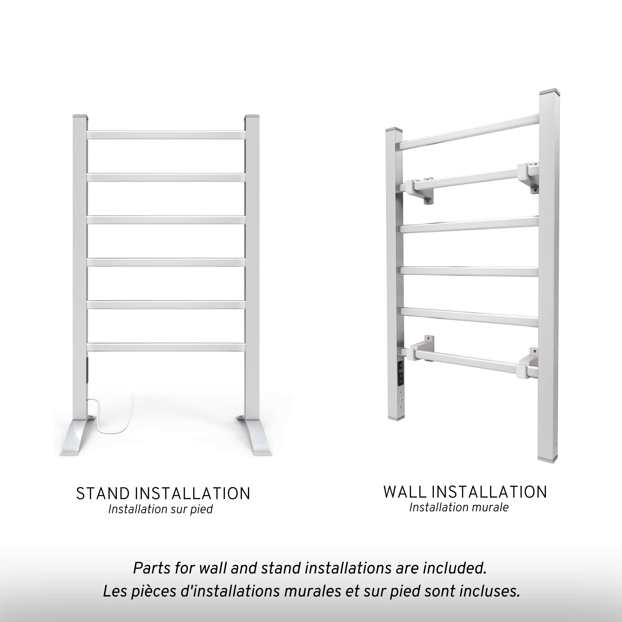 Odass Premium Towel Warmer with Built-in Timer & LED Display - Adjustable Temperature 30-60°C (86-140°F), 6 Aluminum Bars, Freestanding Design - Perfect for Bathrooms, Spas, and Luxury Home Use