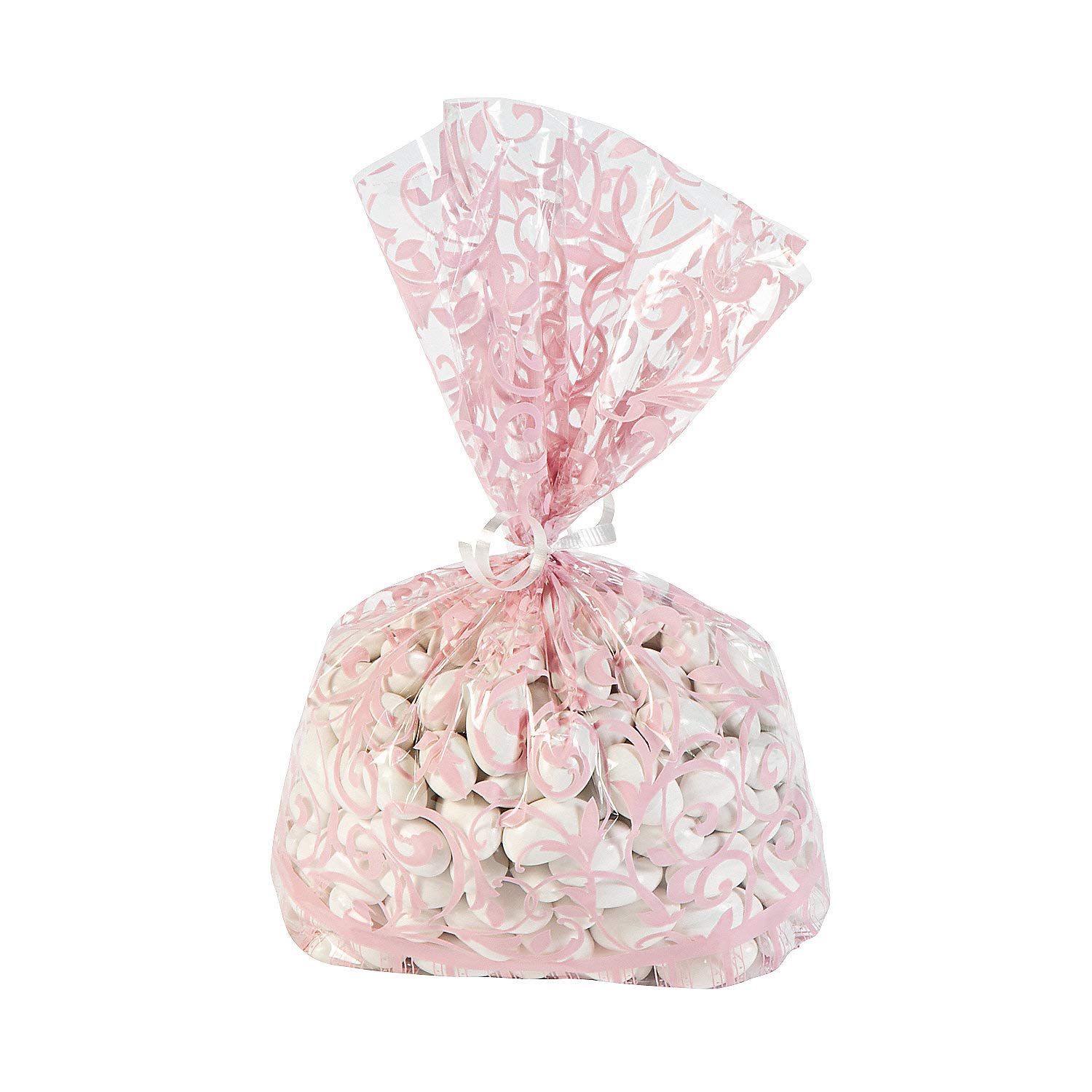 Light Pink Swirl Cellophane Bags for Wedding Favors - 12 Pack Party Supplies - Elegant Gift Wrapping & Candy Bags for Bridal Showers, Baby Showers & Special Events