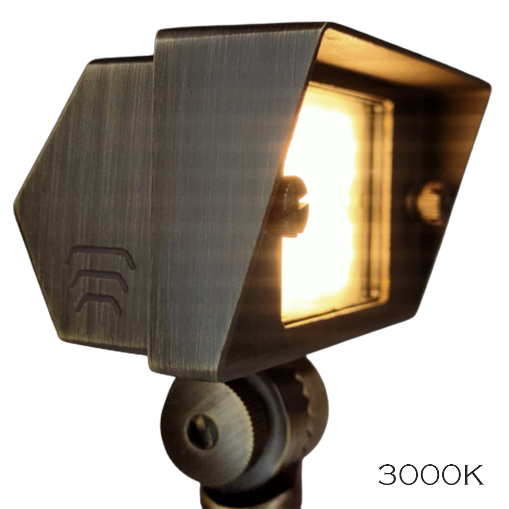 FPBCC04 Cast Brass 3CCT Adjustable 2W-7W Rectangular Built-In LED Flood Light - Low Voltage Outdoor Lighting Fixture for Garden, Pathway, and Landscape Illumination