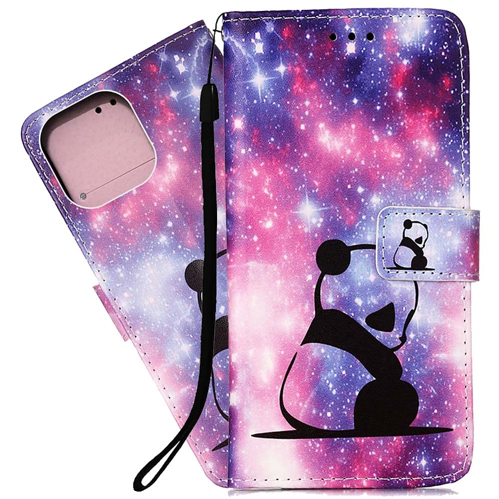 Premium PU Leather iPhone 12 Pro Max Case with Card Holder & Stand - Shockproof Magnetic Flip Cover Wallet Case for Women & Men (Panda & Baby Yoda Designs) - Perfect for Travel, Work & Daily Protection