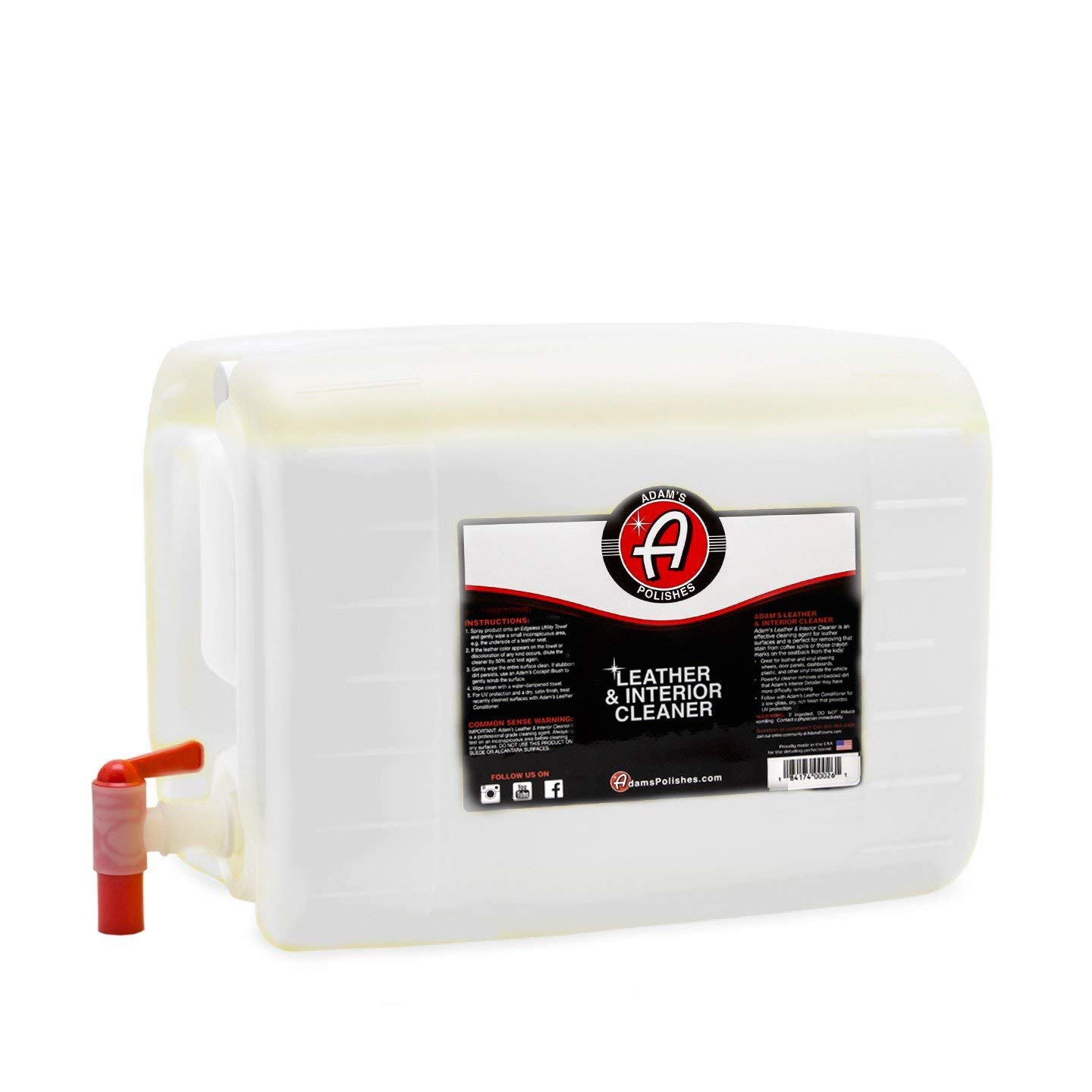 Adam's Polishes Leather & Interior Cleaner - 5 Gallon (640 fl oz) | Premium Car Seat, Dashboard & Vinyl Cleaner | Safe for Cars, Trucks & Motorcycles