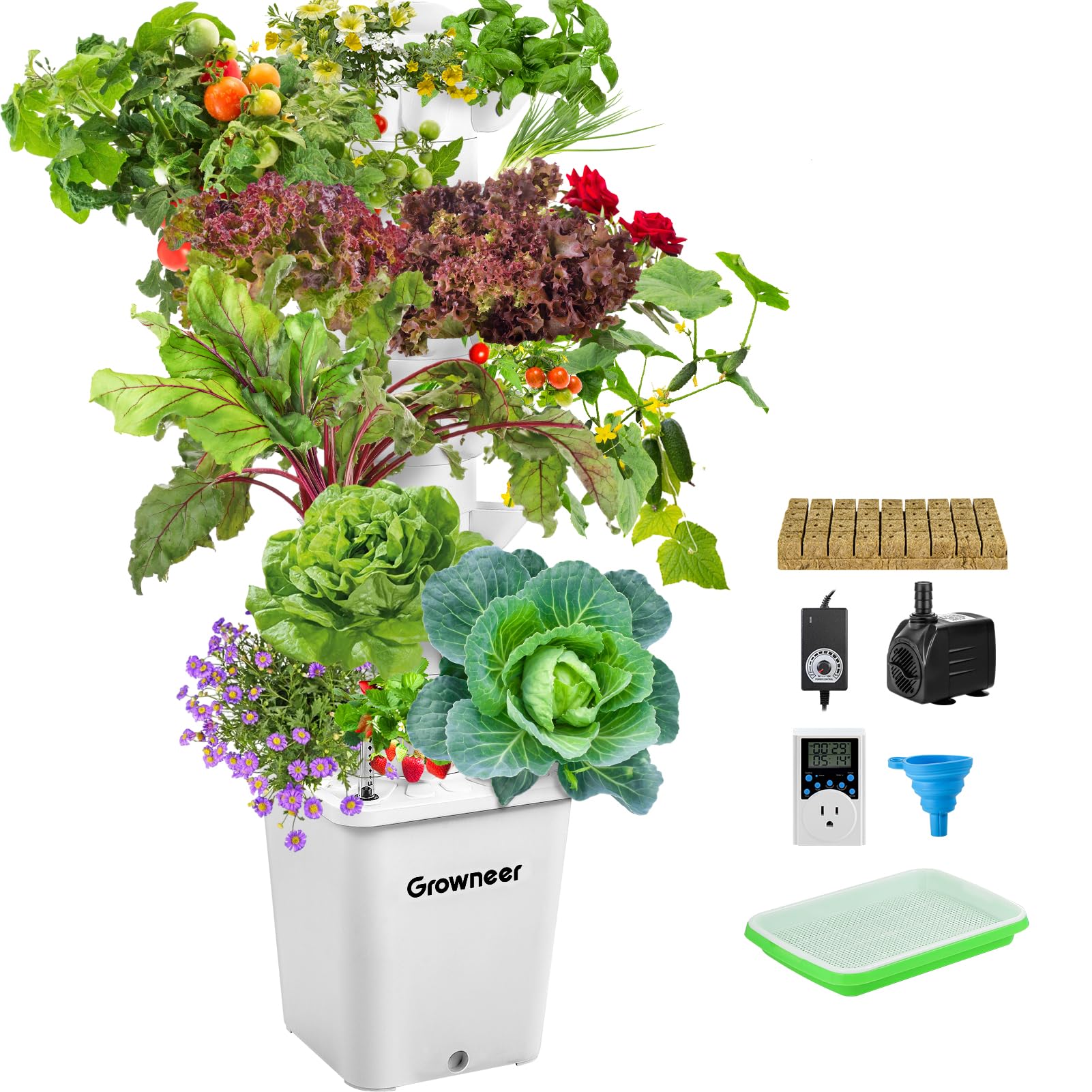GROWNEER 35-Pod Hydroponic Growing System Tower - Indoor Vertical Garden Planter Kit for Herbs, Vegetables & Flowers | Smart Home Hydroponics for Small Spaces, Apartments & Urban Gardening