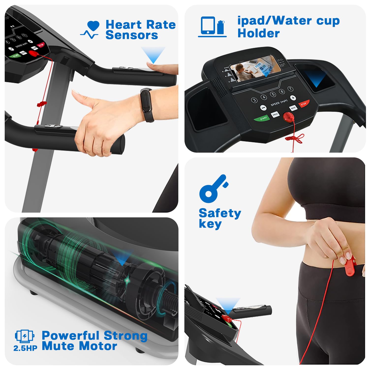 Foldable Treadmill with Incline for Home Use - Electric Walking Machine with 15 Preset/Adjustable Programs, 250 LB Capacity & MP3 Player (Black) - Perfect for Small Spaces, Apartment Workouts & Home Gym Fitness