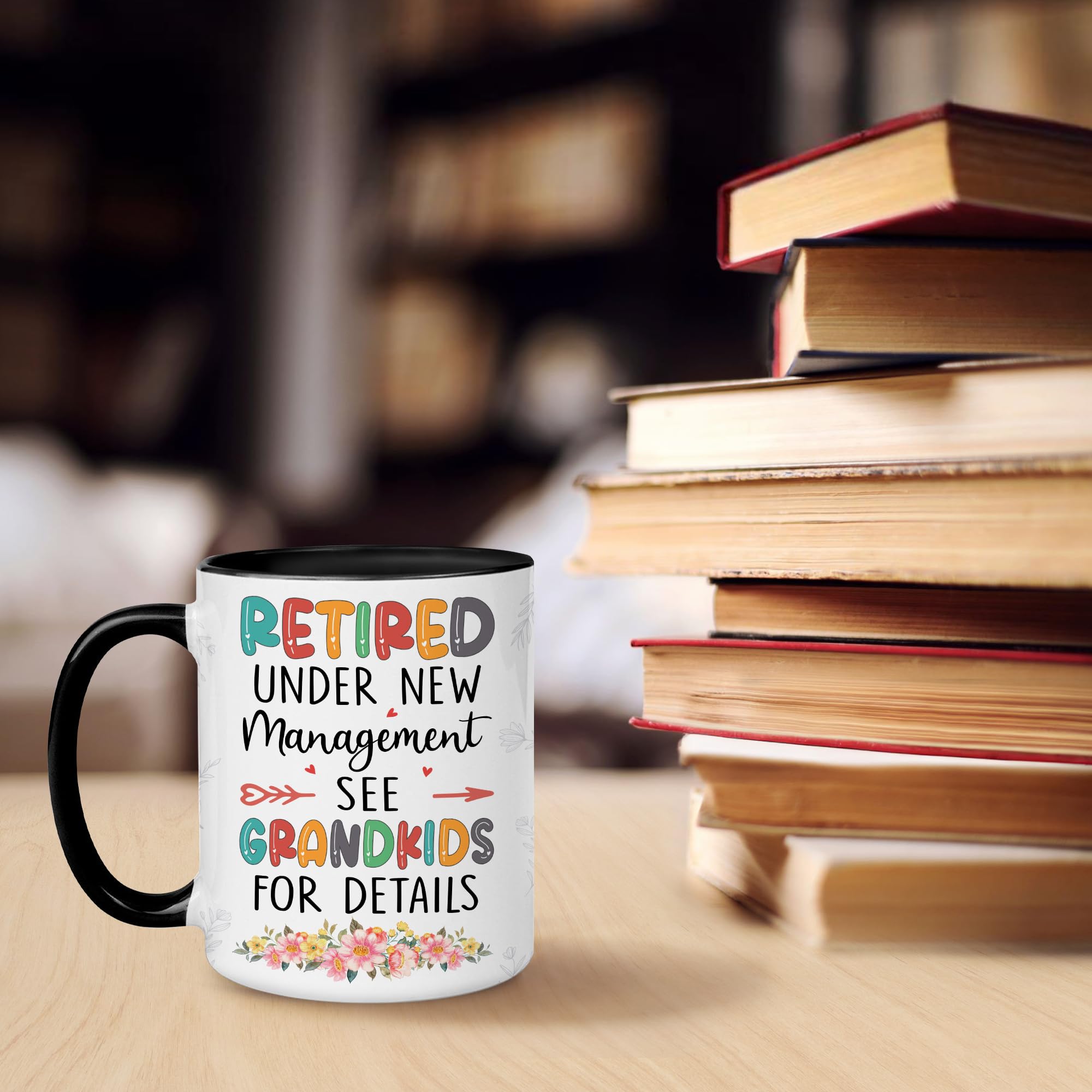 Funny Retirement Coffee Mug 11oz - Under New Management See Grandkids For Details - Best Retirement Gift for Grandma, Mom, Nana - Perfect for Birthday, Christmas & Office Retirement Parties - Ceramic Tea Cup for Daily Use & Humorous Gift Giving